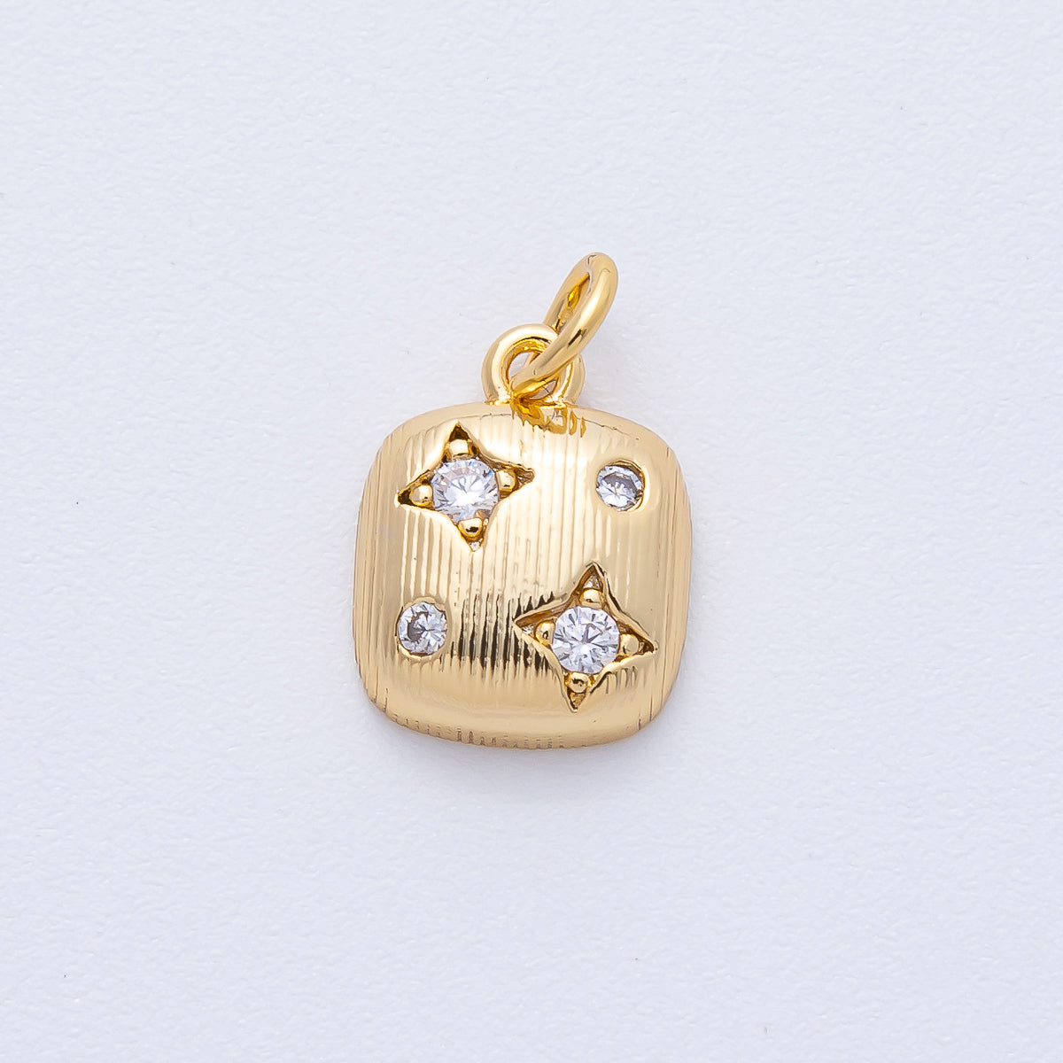 18K Gold Filled 13mm Clear CZ Star Dotted Ribbed Square Charm | AK157
