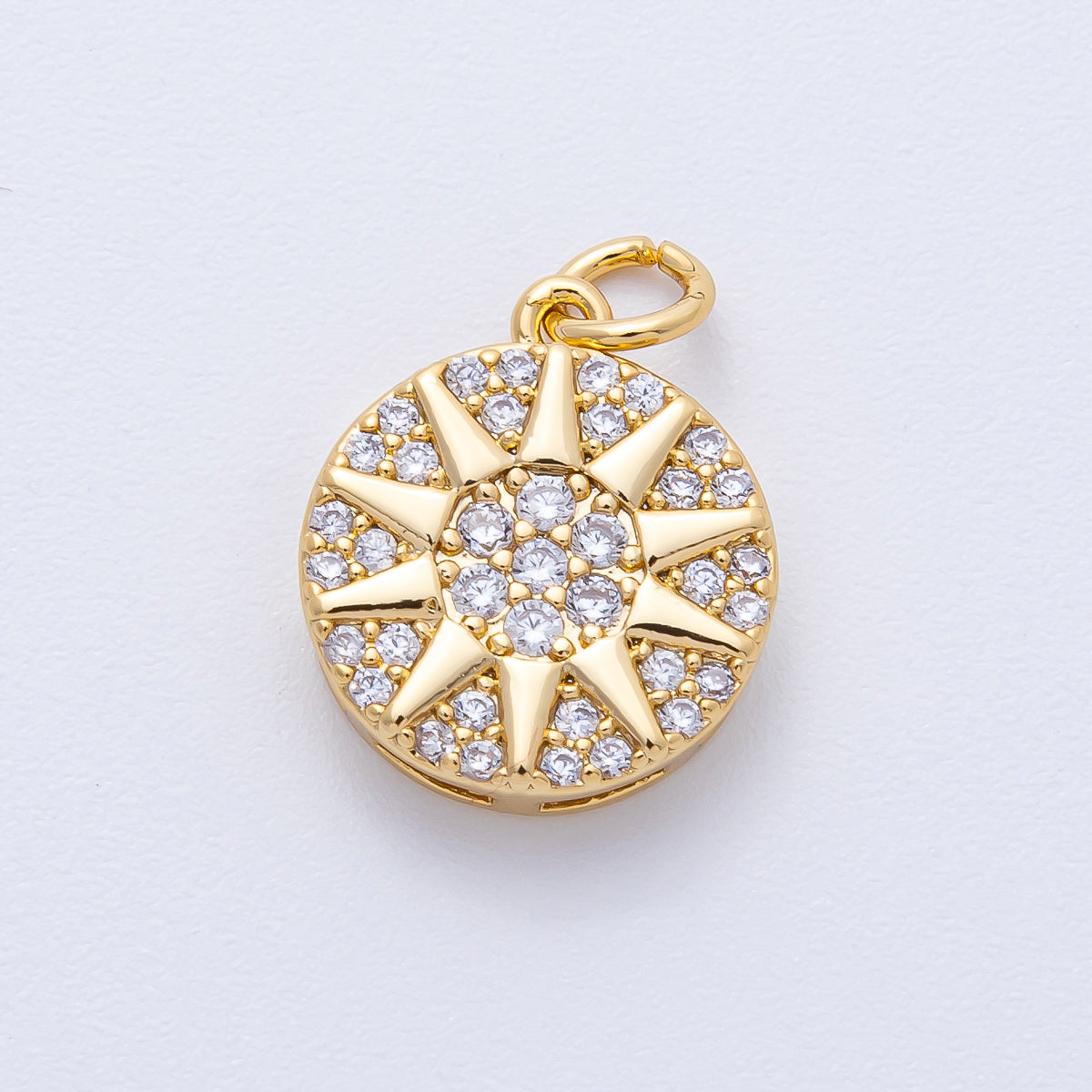 18K Gold Filled 16mm Celestial Sun Micro Paved CZ Round Charm | AK159