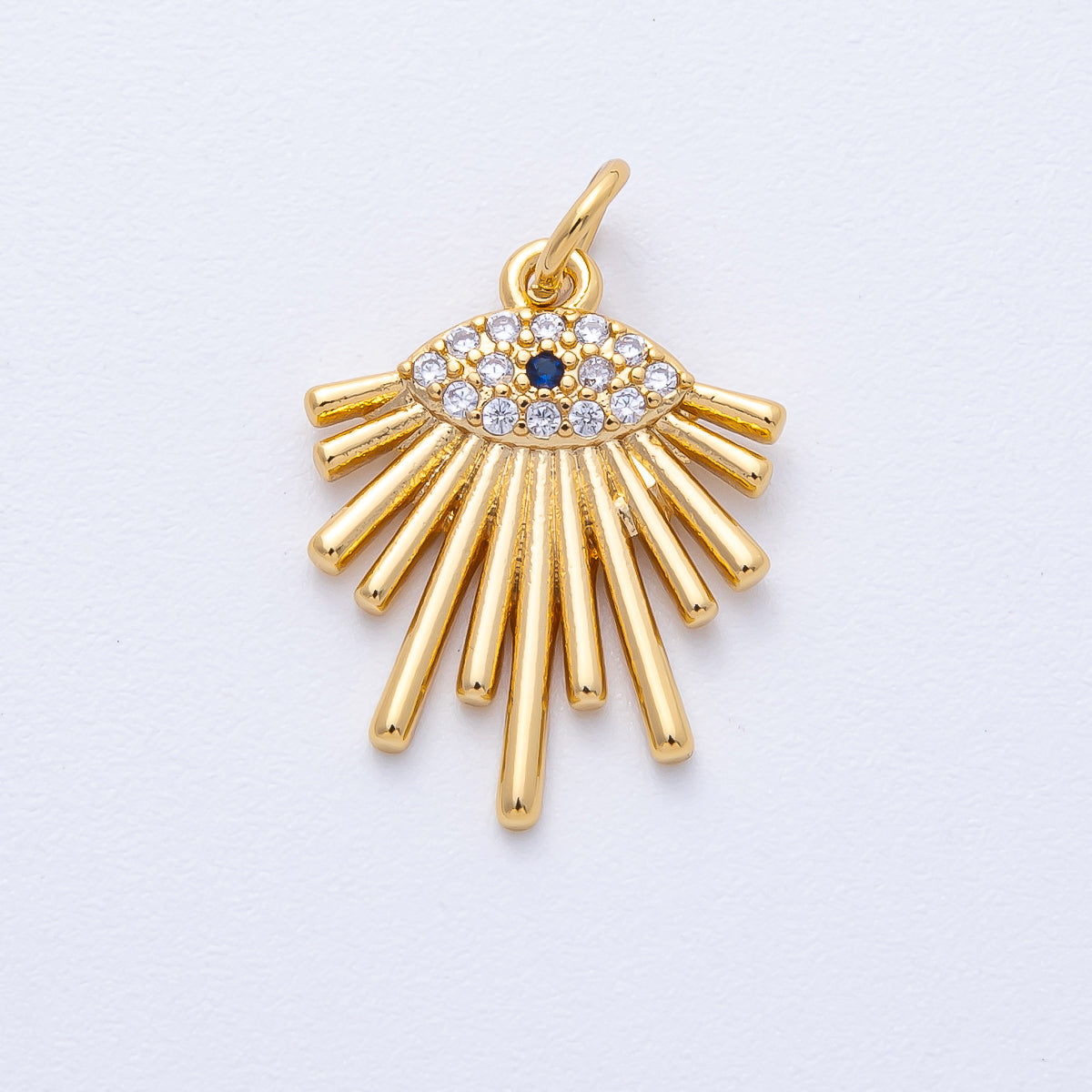 18K Gold Filled 19mm Blue Evil Eye Micro Paved CZ Sunburst Charm | AK161