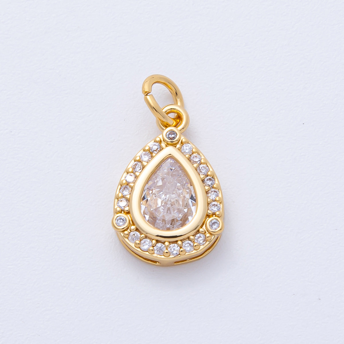 18K Gold Filled 15mm Clear CZ Micro Paved Teardrop Charm | AK169