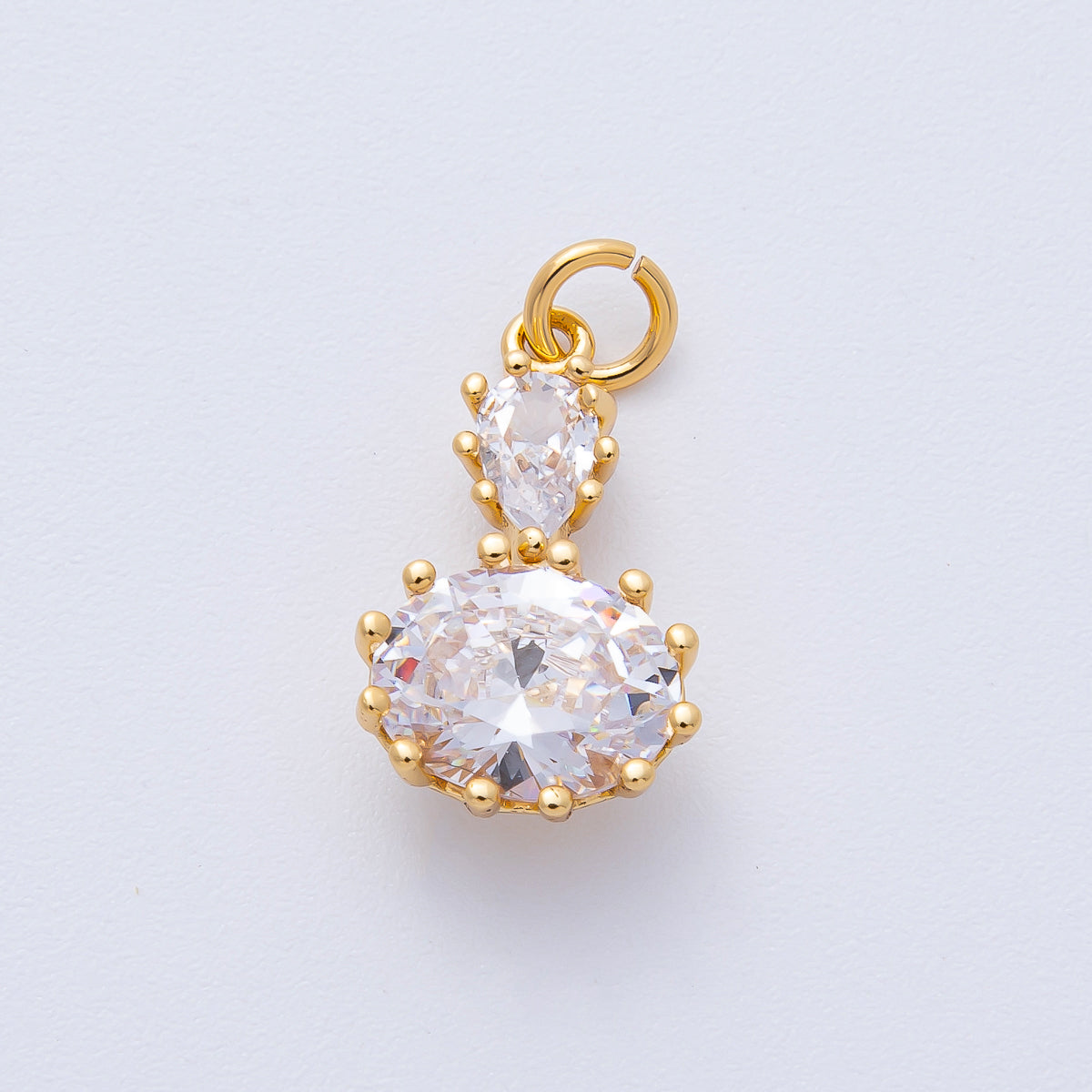 18K Gold Filled 19mm Clear CZ Double Oval Solitaire Charm | AK184