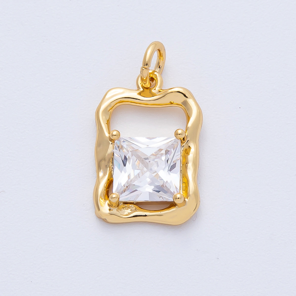 18K Gold Filled 17mm Clear Baguette CZ Open Molten Rectangular Charm | AK190