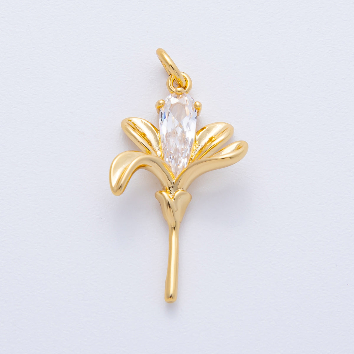 18K Gold Filled 26mm Clear Teardrop CZ Lily Flower Charm | AK198