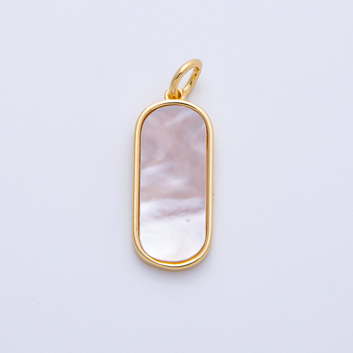 18K Gold Filled 20mm Shell Pearl Bezel Oblong Charm | AK205