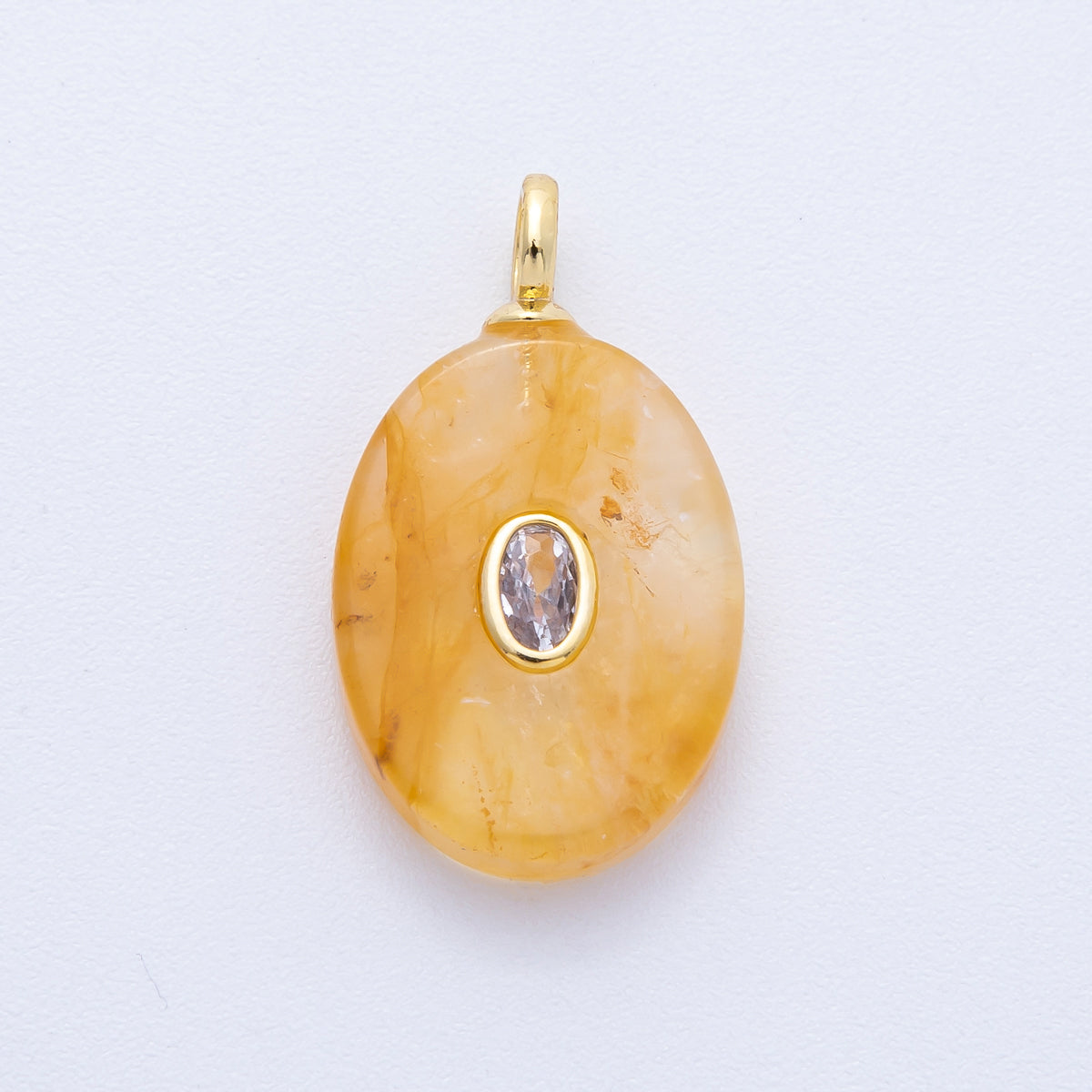 18K Gold Filled Orange, Teal 27mm CZ Embedded Natural Gemstone Oval Geometric Charm | AK207