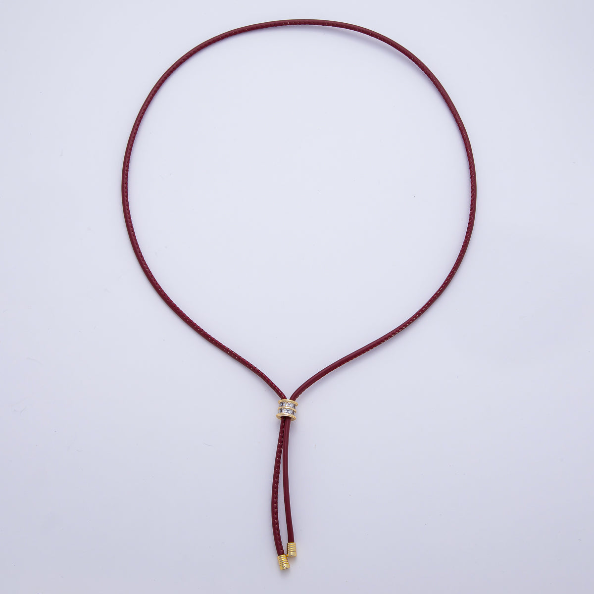 18K Gold Filled 3mm Light Dark Brown, Red Leather Bolo Chain Baguette CZ Bead 18 Inch Necklace | WA-1387 WA-1391 WA-1398