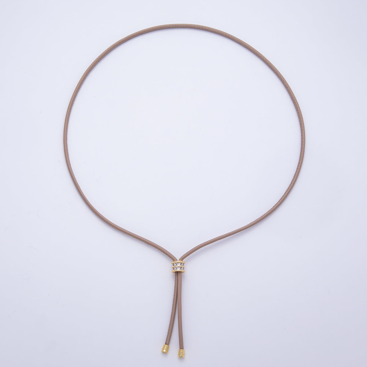 18K Gold Filled 3mm Light Dark Brown, Red Leather Bolo Chain Baguette CZ Bead 18 Inch Necklace | WA-1387 WA-1391 WA-1398