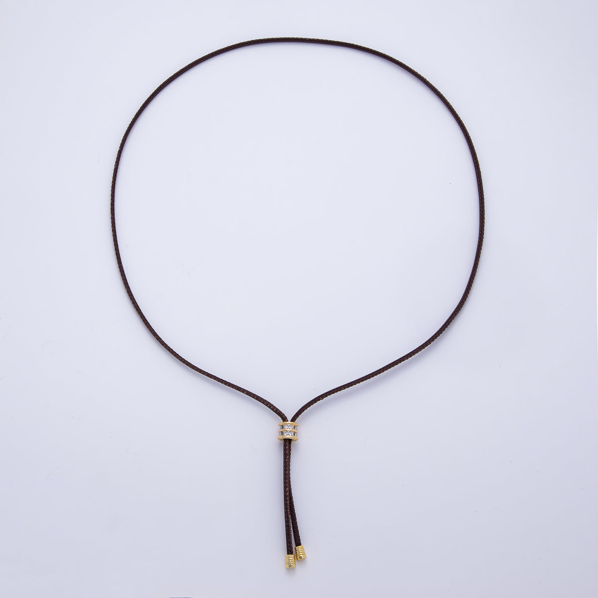 18K Gold Filled 3mm Light Dark Brown, Red Leather Bolo Chain Baguette CZ Bead 18 Inch Necklace | WA-1387 WA-1391 WA-1398