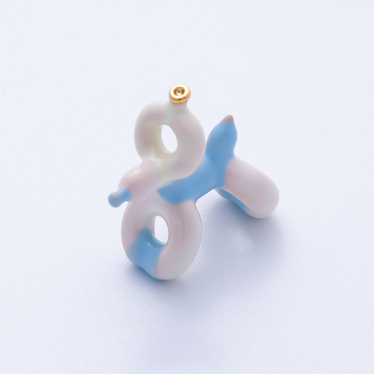 18K Gold Filled 22mm Blue, Brown Cute Puppy Animal Ceramic Charm | B751