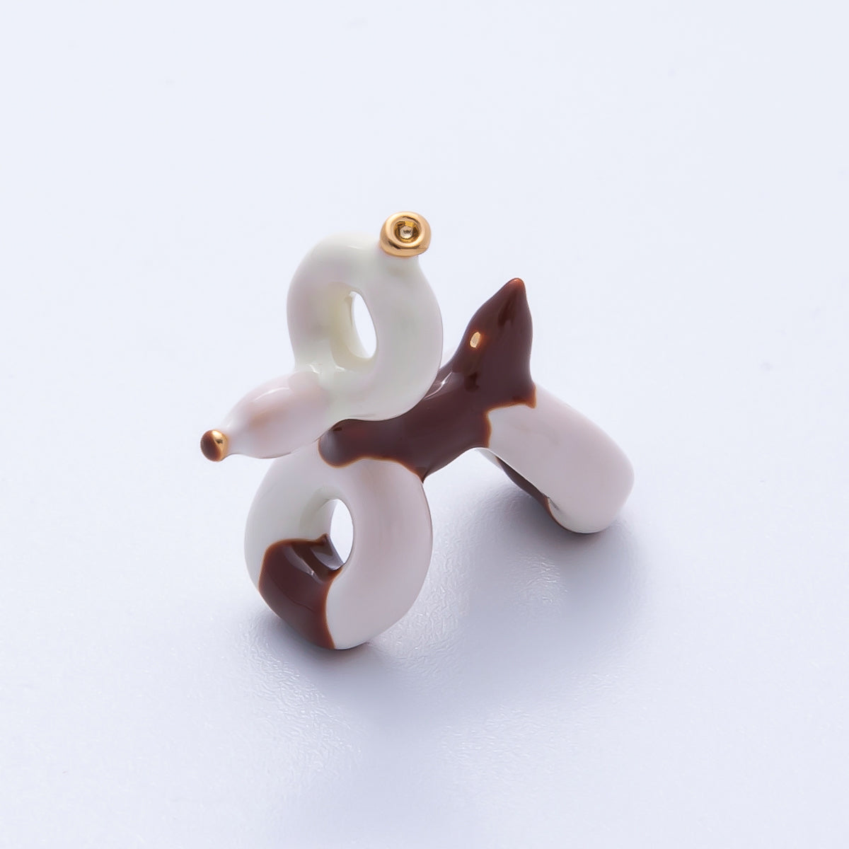 18K Gold Filled 22mm Blue, Brown Cute Puppy Animal Ceramic Charm | B751