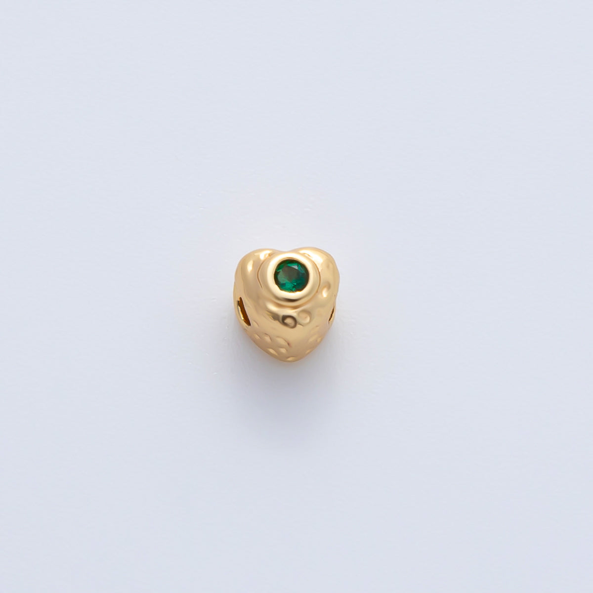 18K Gold Filled 4.5mm Green CZ Hammered Style Puffy Heart Beads | B338