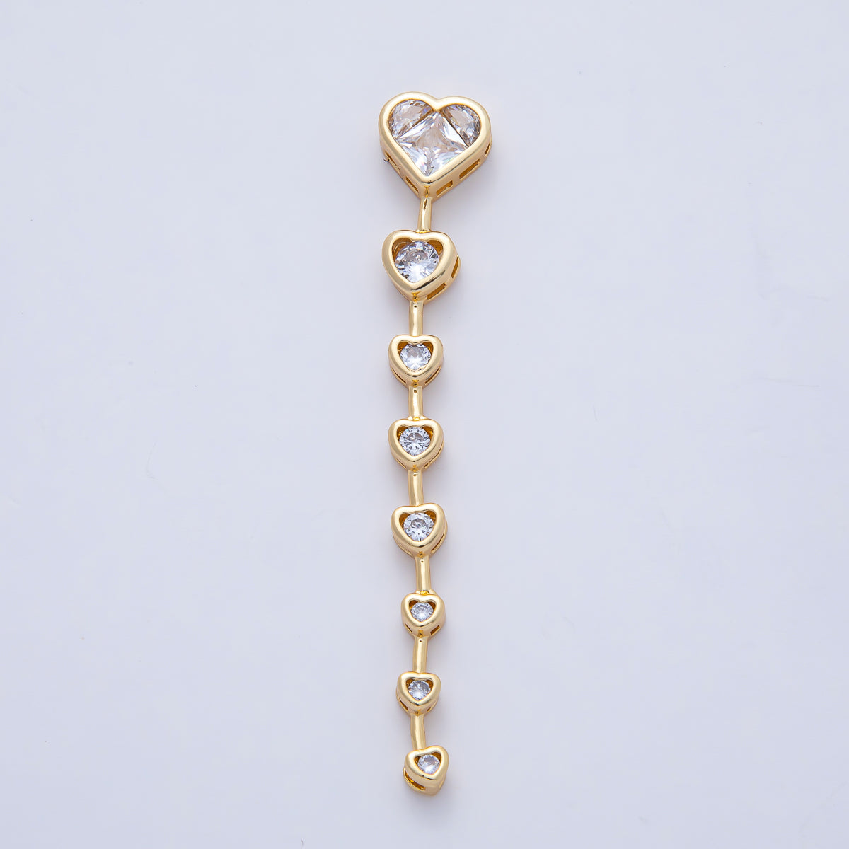 18K Gold Filled Clear, Multicolor Heart CZ Bezel Gradient Drop Bead | B419