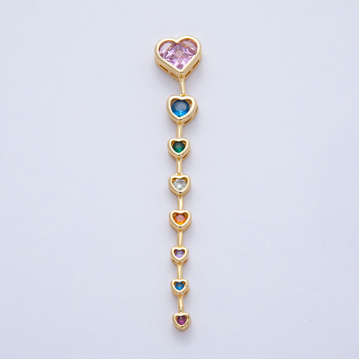 18K Gold Filled Clear, Multicolor Heart CZ Bezel Gradient Drop Bead | B419