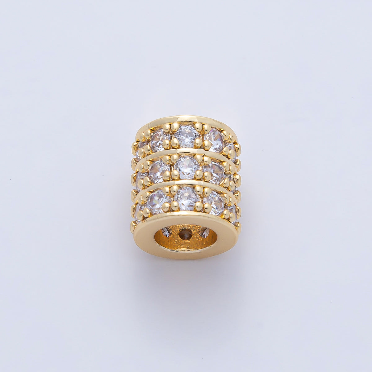 18K Gold Filled 10mm Clear CZ Triple Micro Paved Spacer Bead | B434