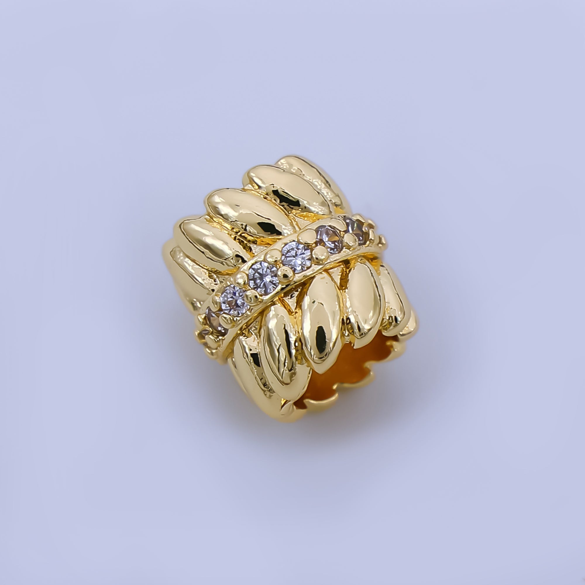 24K Gold Filled 8mm Micro Paved CZ Leaf Pattern Bead Spacer | B478