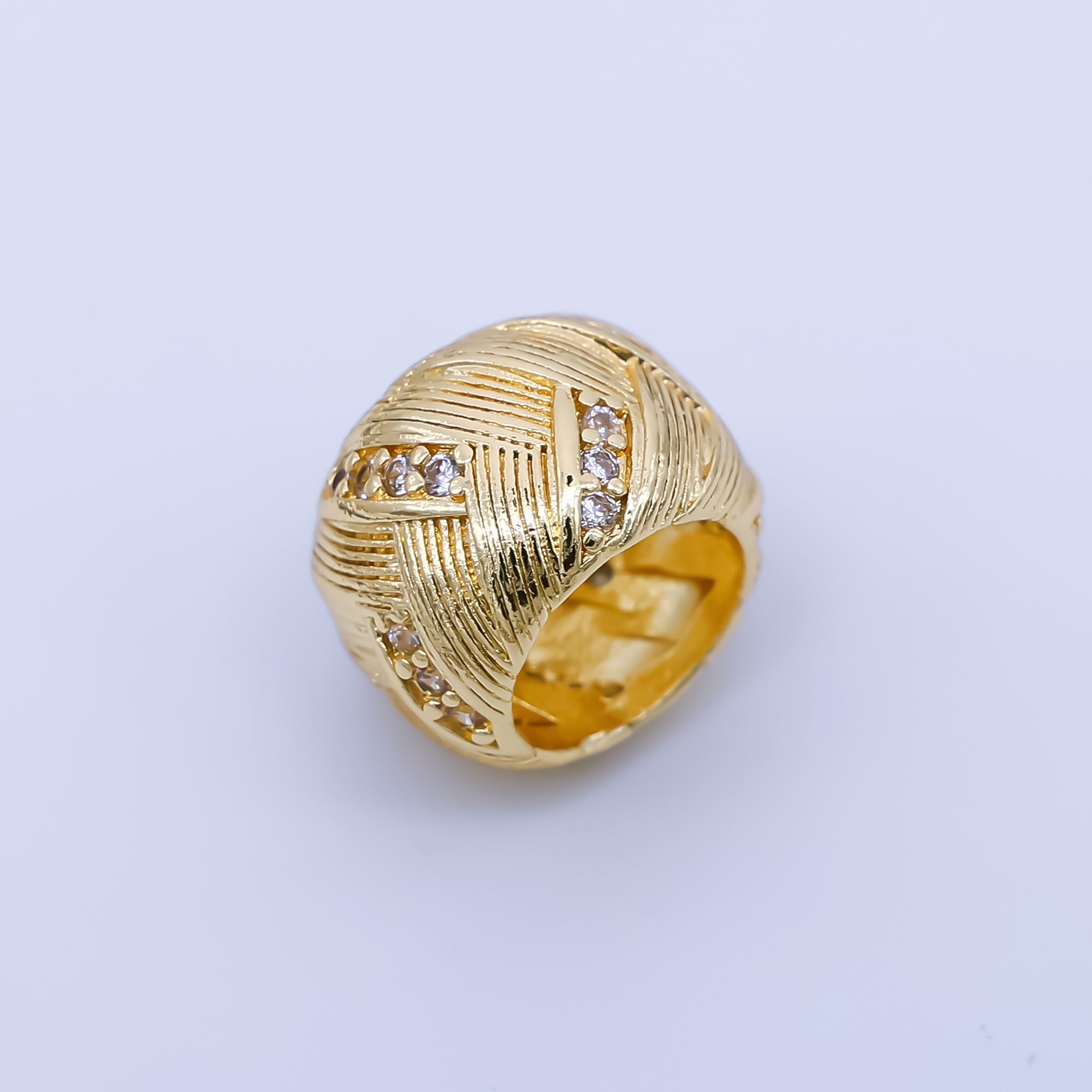 24K Gold Filled 9mm Micro Paved CZ Ribbed Textured Tube Bead Spacer | B479