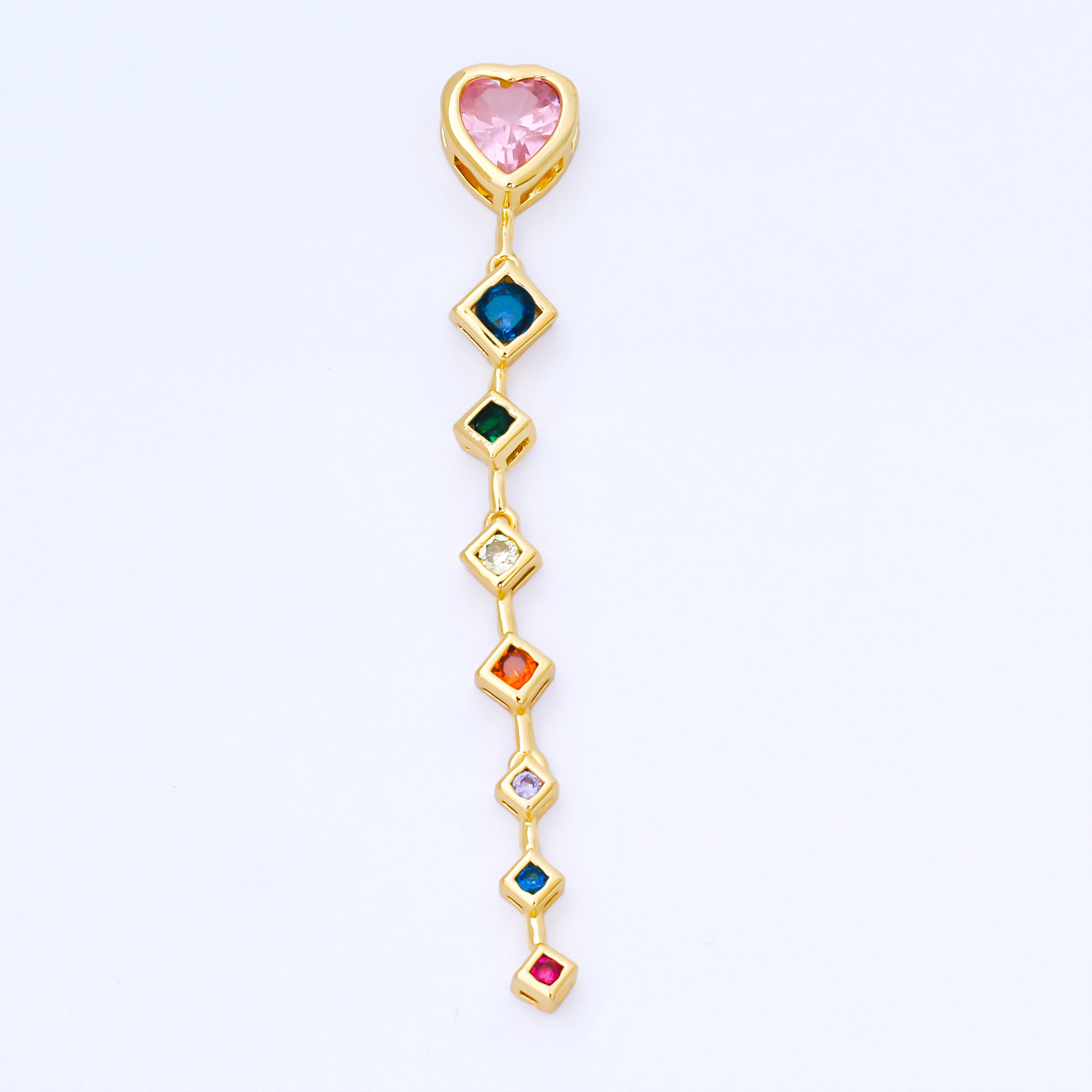 14K Gold Filled Heart Rhombus Multicolor CZ Drop Bead in Gold & Silver | B481