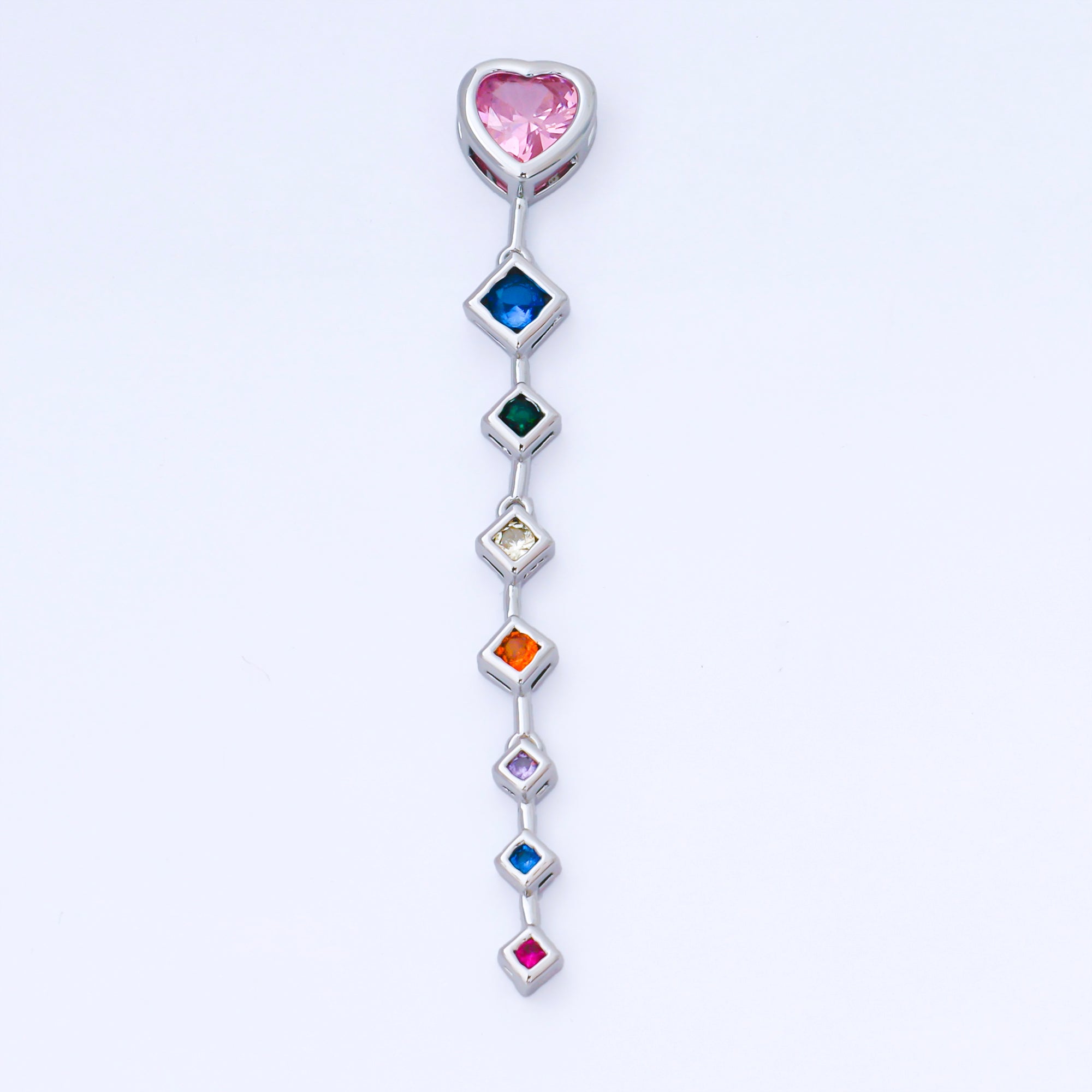 14K Gold Filled Heart Rhombus Multicolor CZ Drop Bead in Gold & Silver | B481