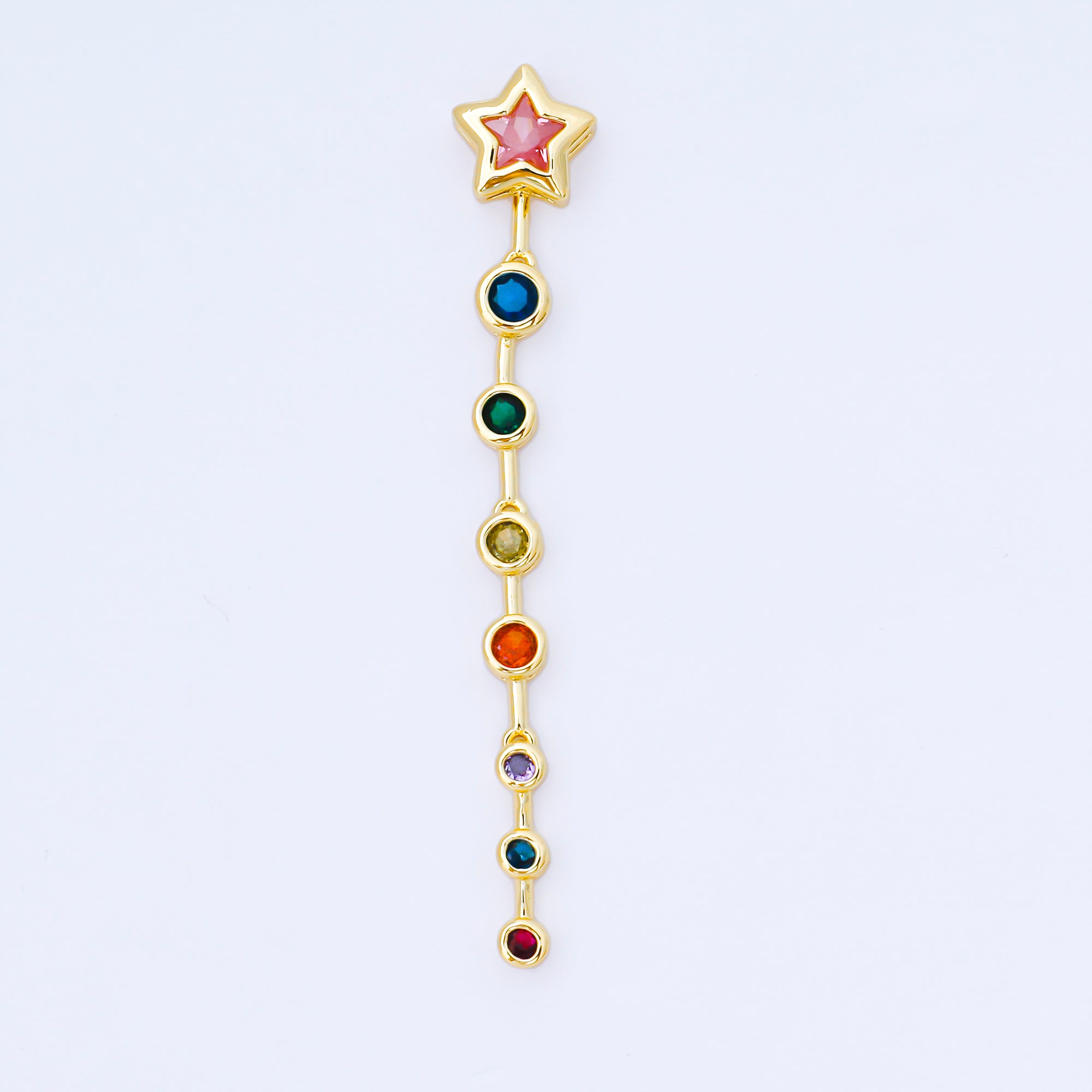 14K Gold Filled Star Round Multicolor CZ Drop Bead in Gold & Silver | B482