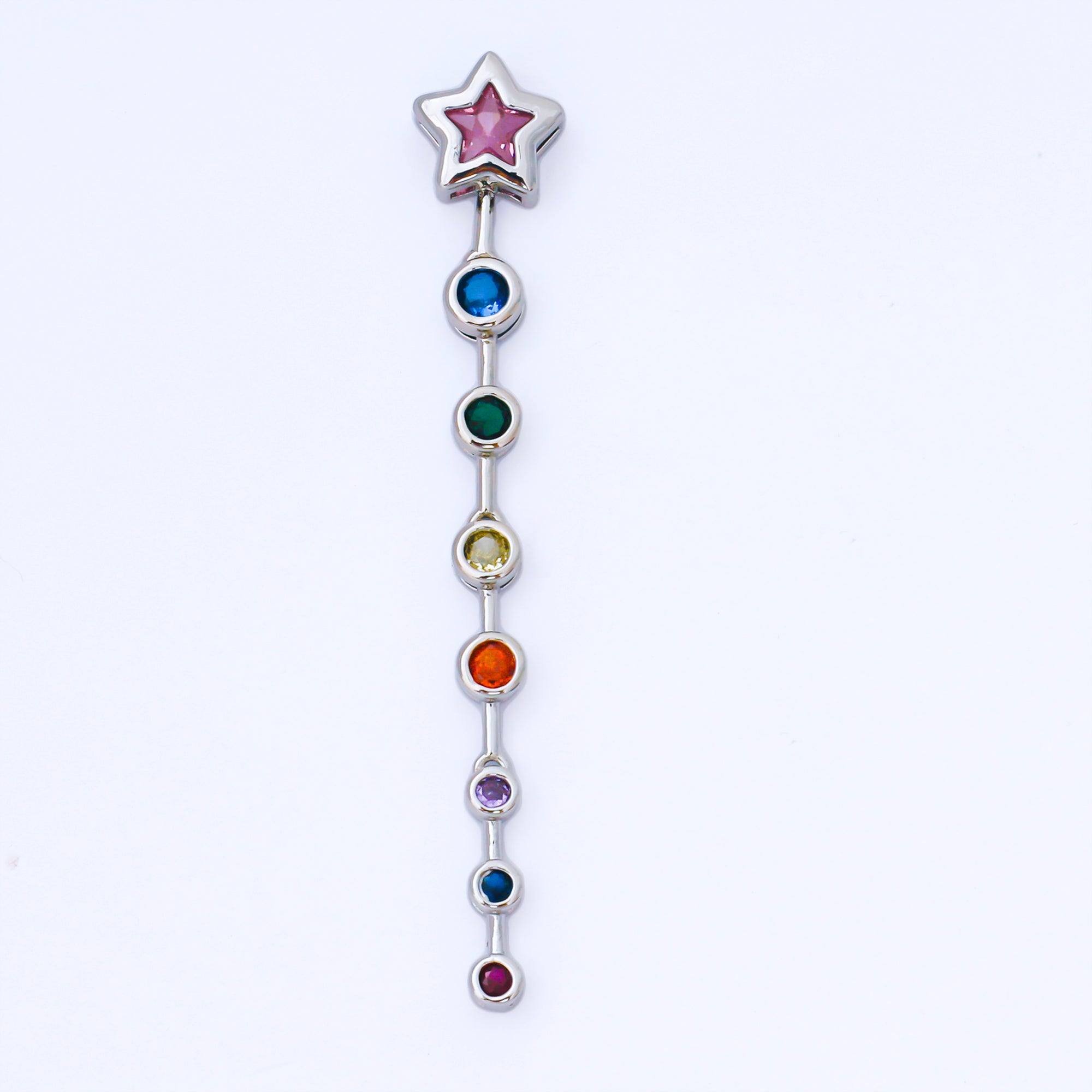 14K Gold Filled Star Round Multicolor CZ Drop Bead in Gold & Silver | B482