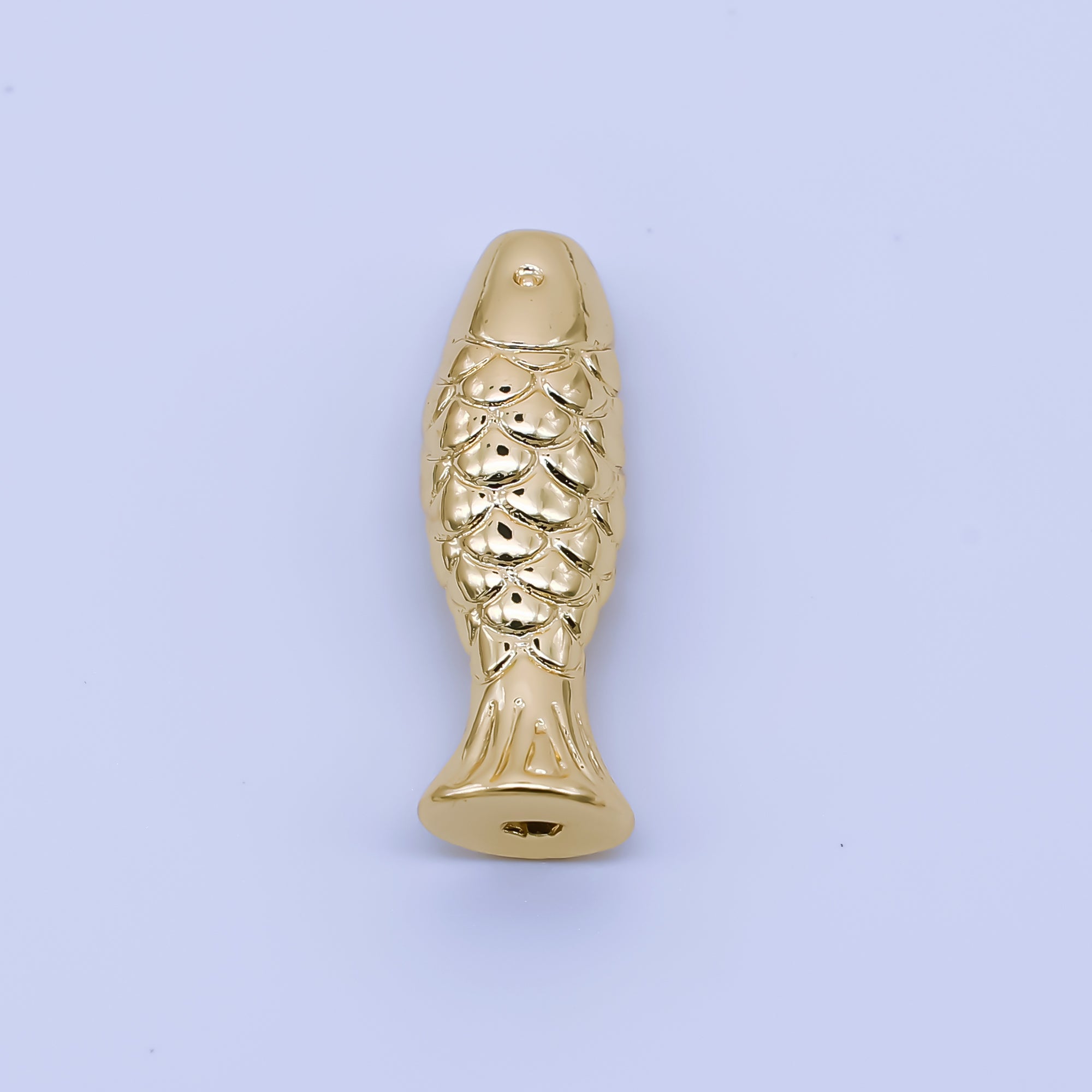 24K Gold Filled Minimalist Textured Fish Beach Bead | B485