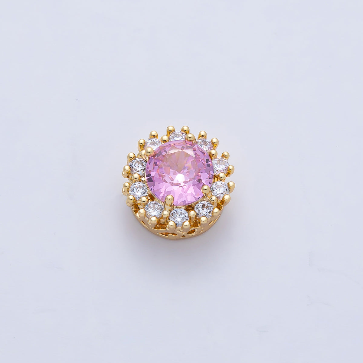 18K Gold Filled 11.5mm Blue, Pink, Clear CZ Micro Paved Round Spacer Bead | B527 B538