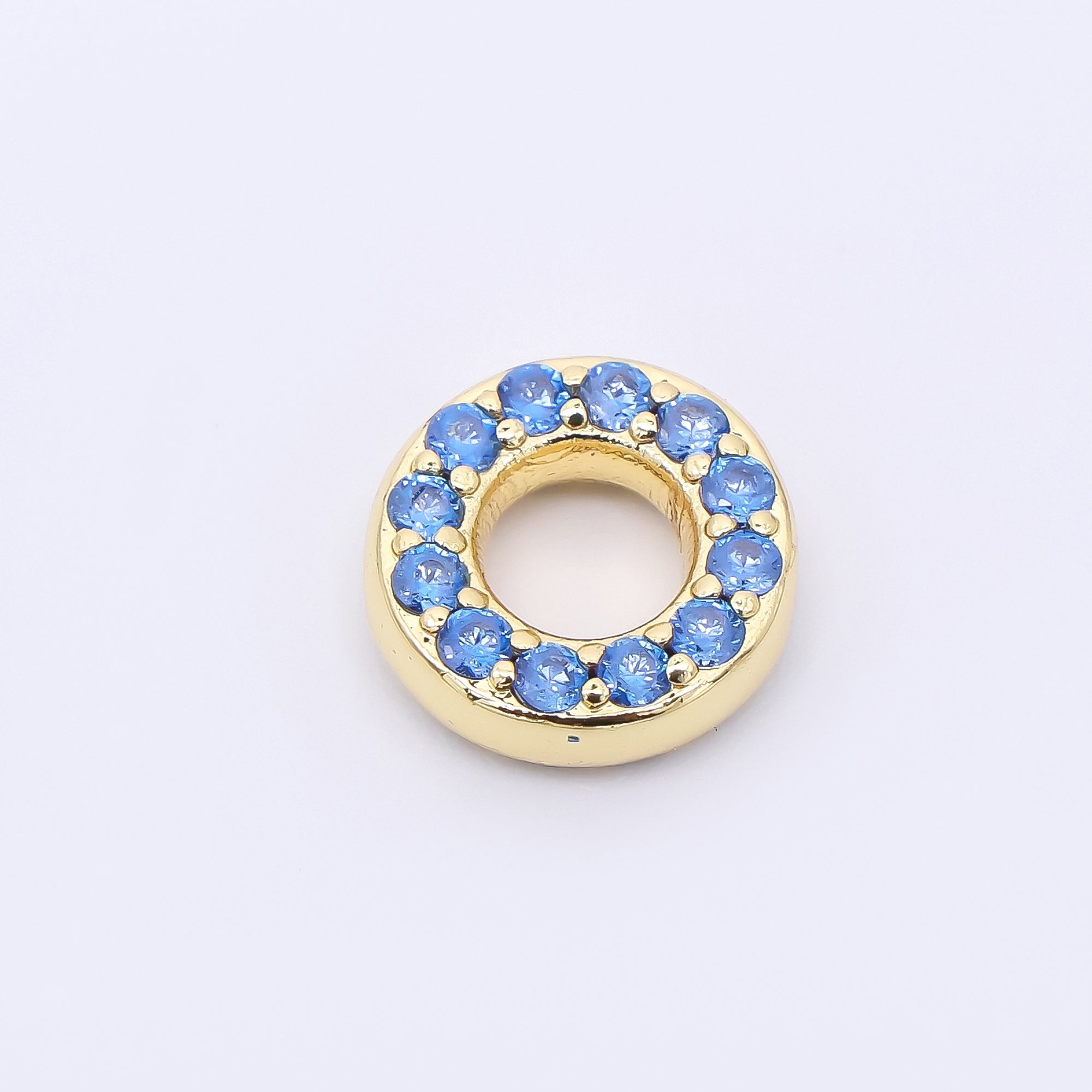 24K Gold Filled 9mm Birthstone Micro Paved CZ Open Round Bead in Gold & Silver | B592 - B815