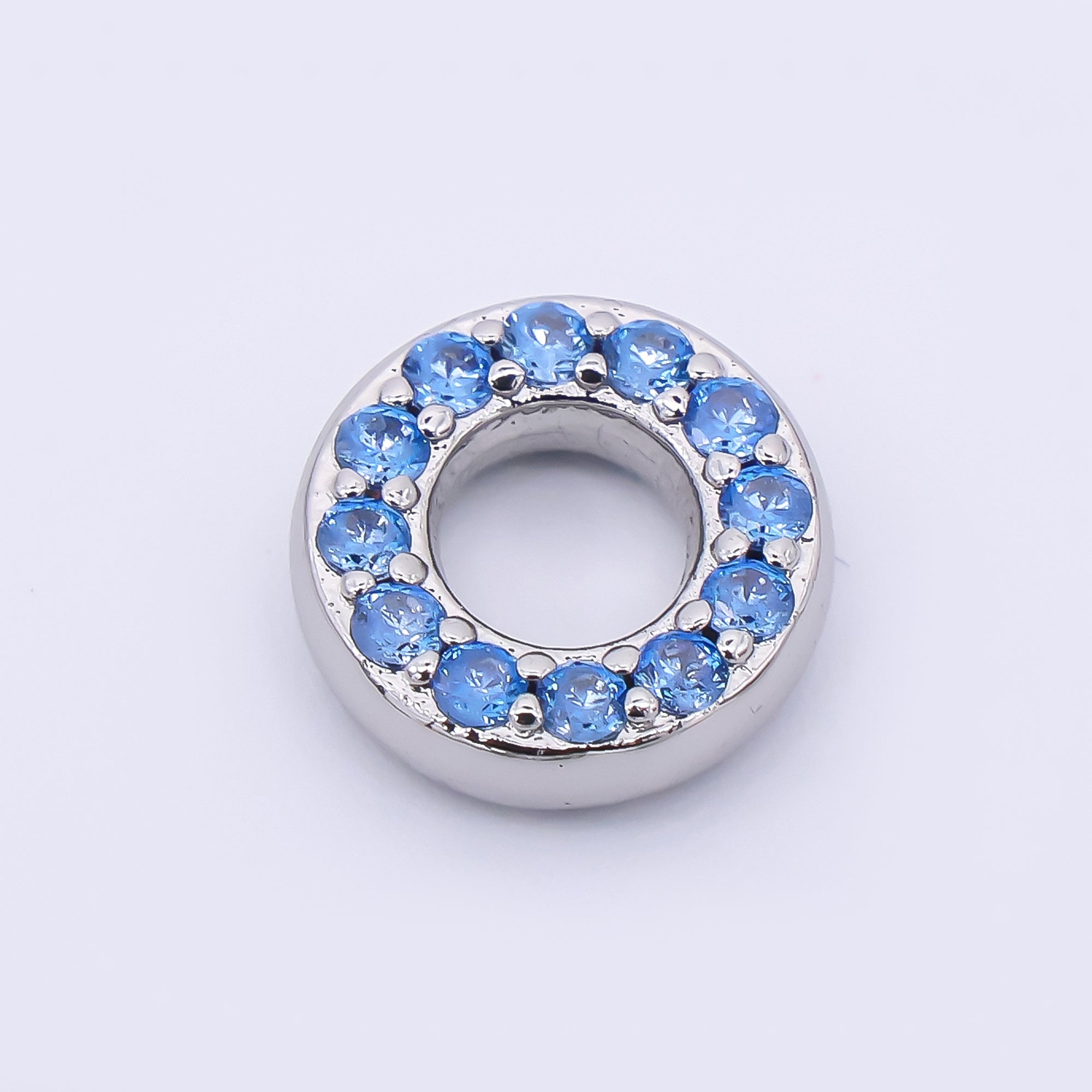 24K Gold Filled 9mm Birthstone Micro Paved CZ Open Round Bead in Gold & Silver | B592 - B815