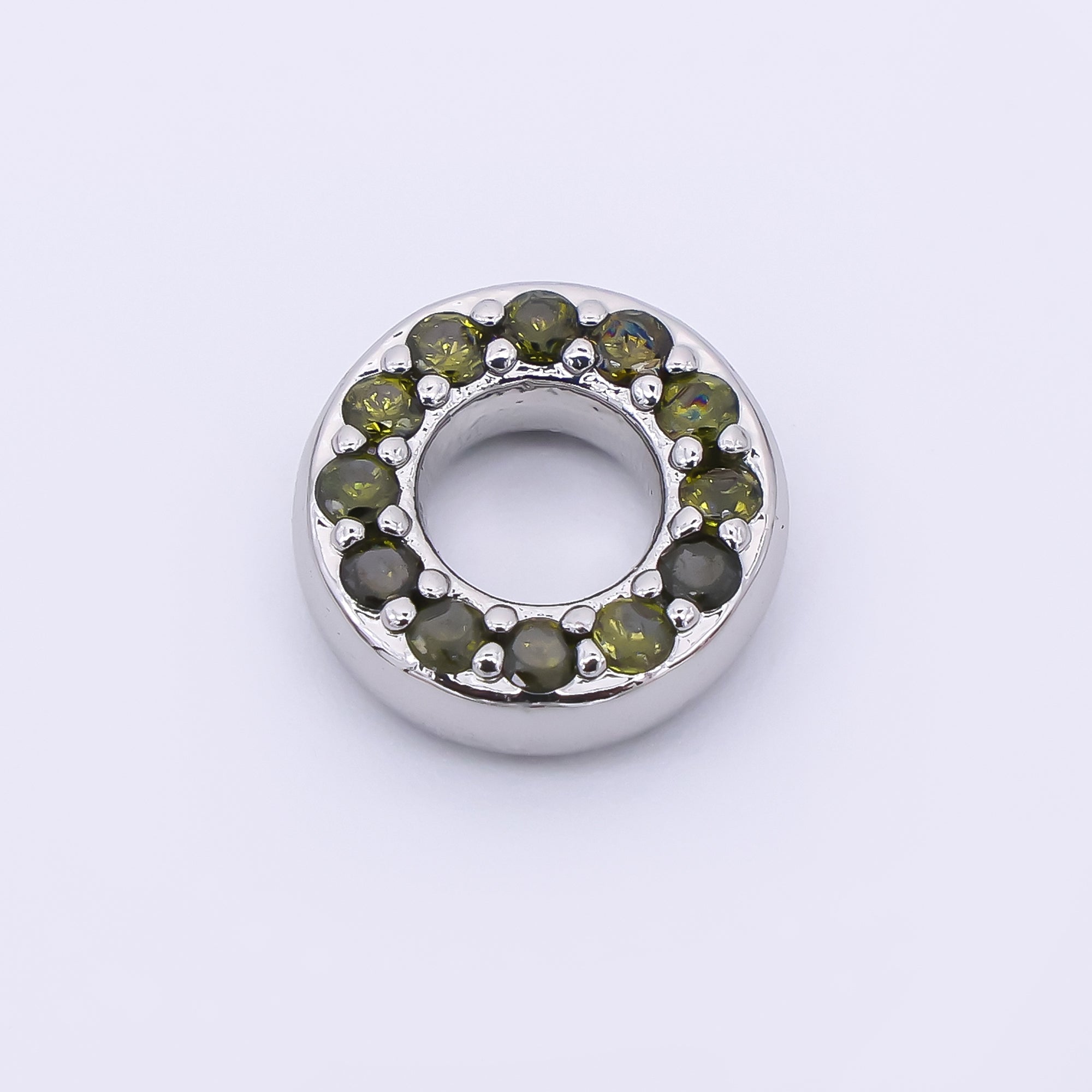 24K Gold Filled 9mm Birthstone Micro Paved CZ Open Round Bead in Gold & Silver | B592 - B815