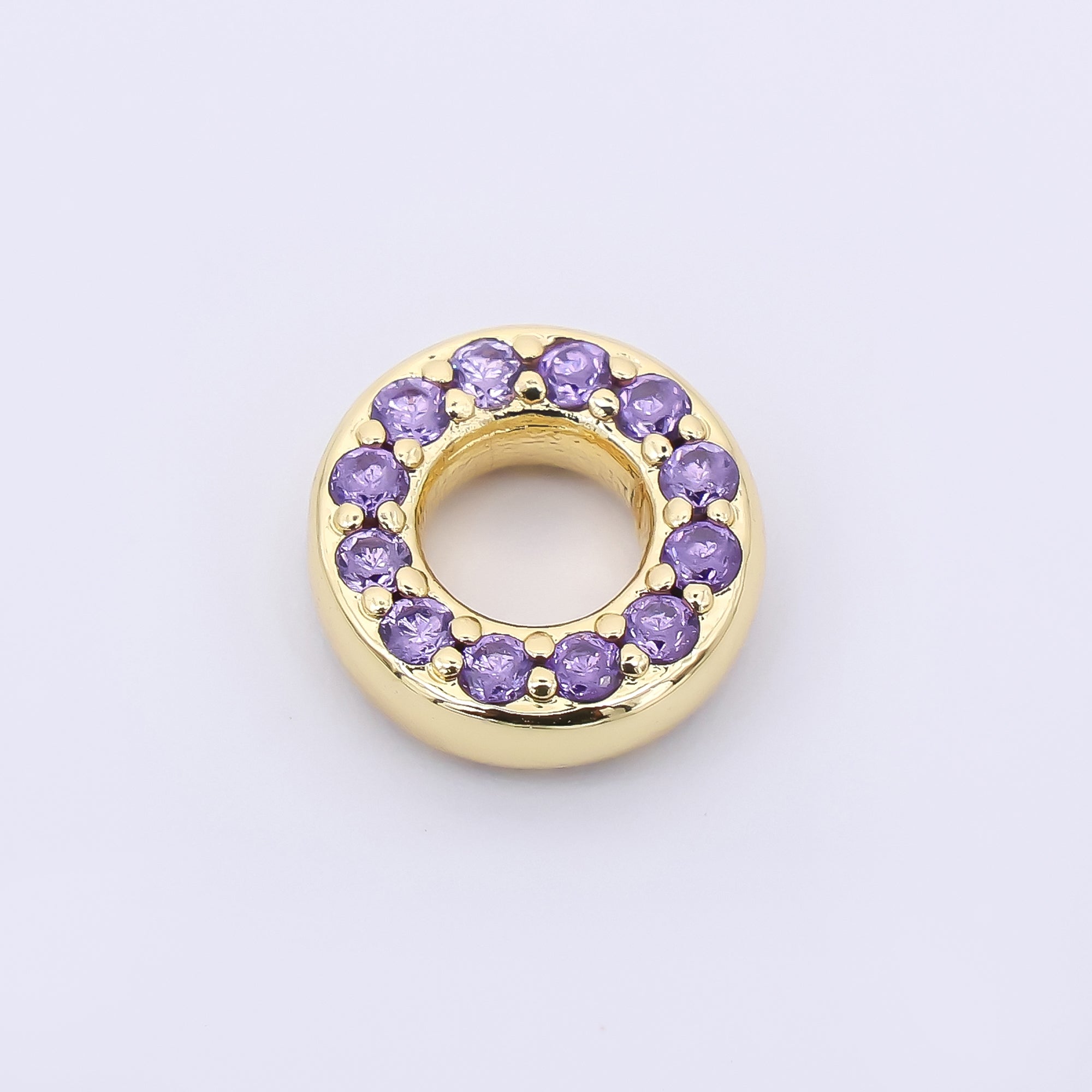 24K Gold Filled 9mm Birthstone Micro Paved CZ Open Round Bead in Gold & Silver | B592 - B815