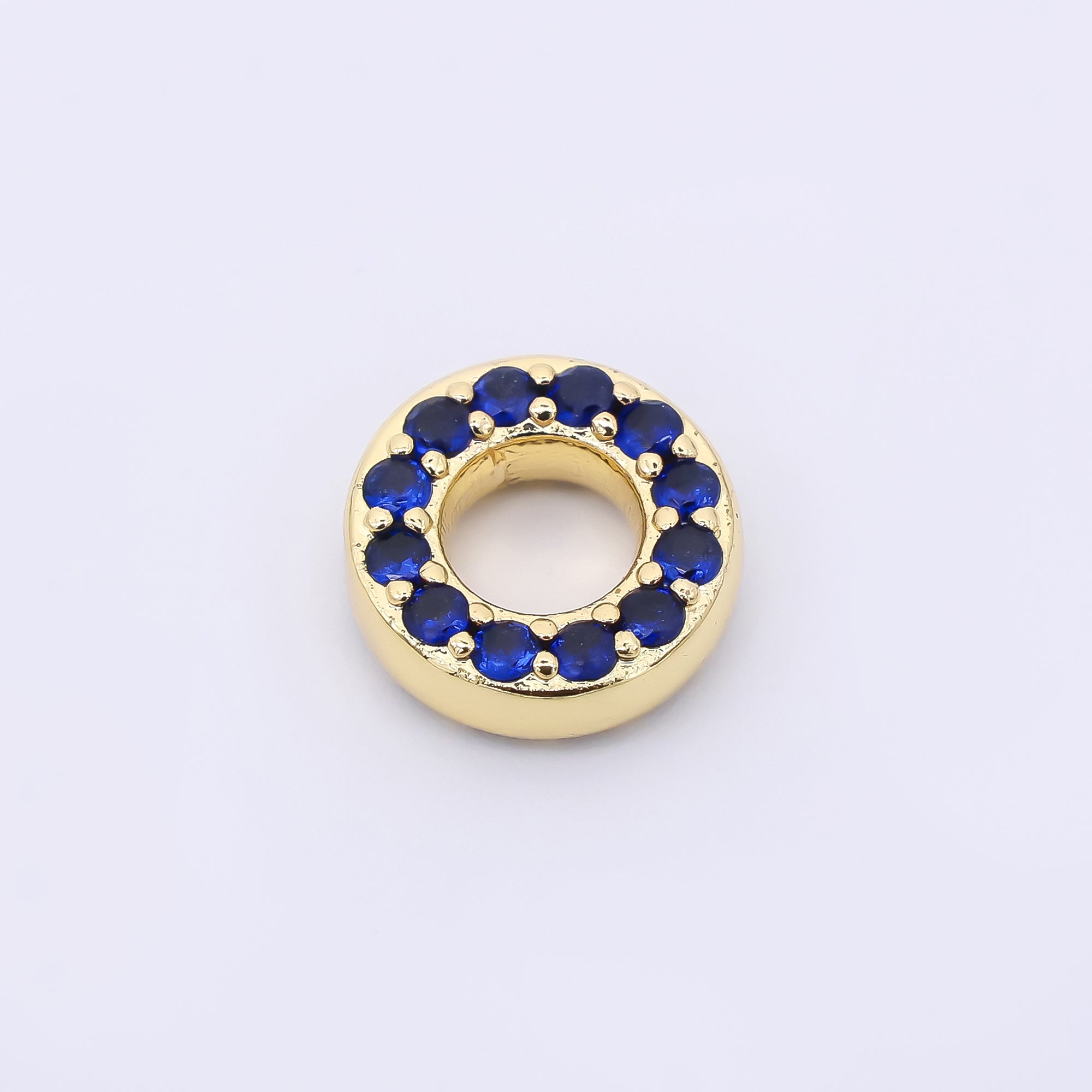 24K Gold Filled 9mm Birthstone Micro Paved CZ Open Round Bead in Gold & Silver | B592 - B815
