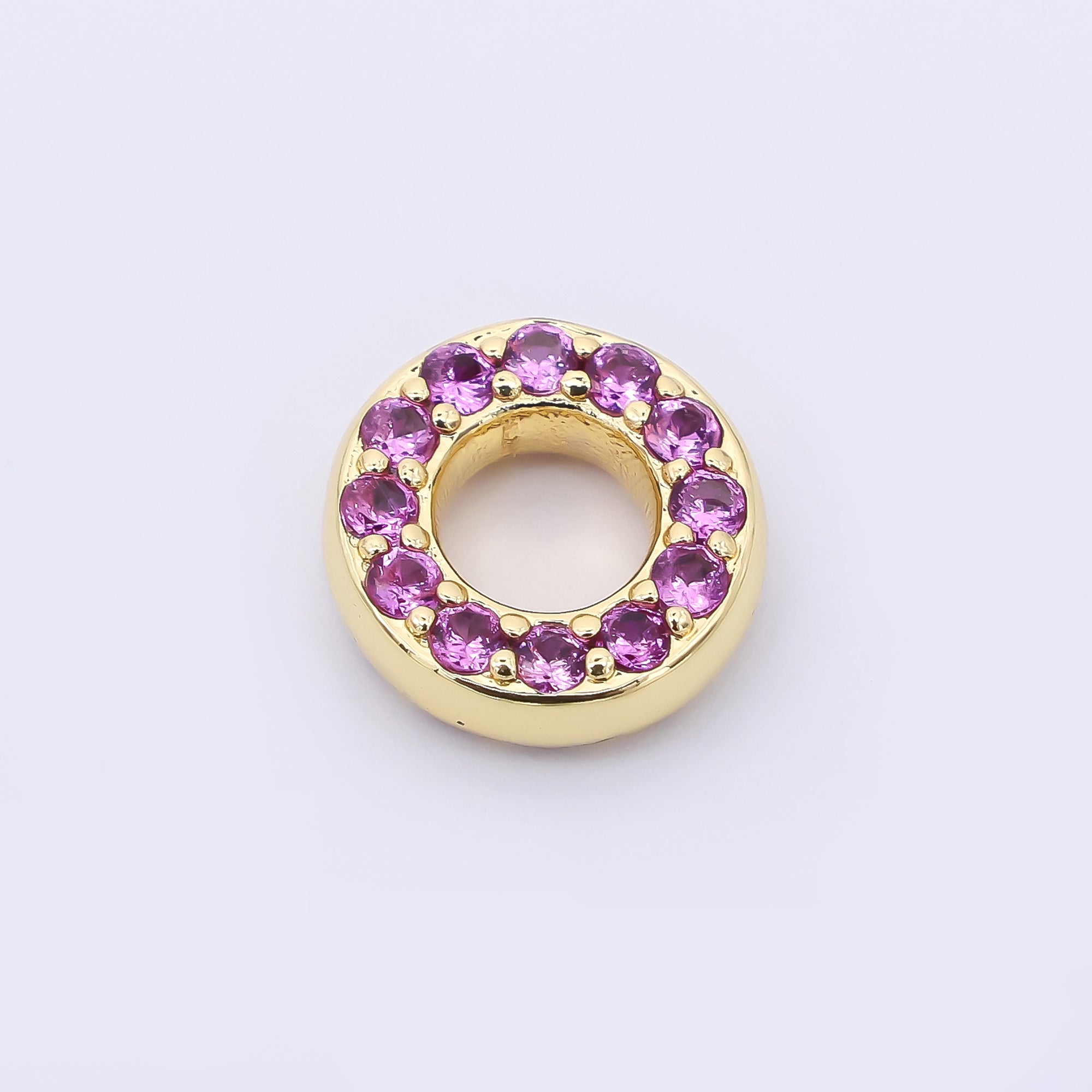 24K Gold Filled 9mm Birthstone Micro Paved CZ Open Round Bead in Gold & Silver | B592 - B815
