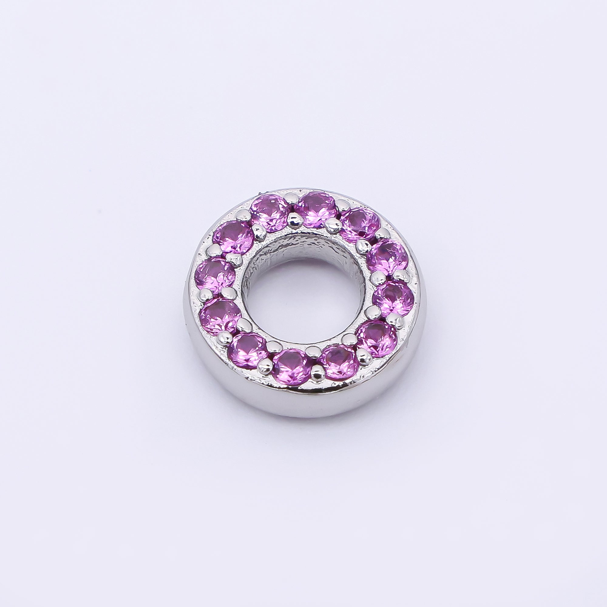 24K Gold Filled 9mm Birthstone Micro Paved CZ Open Round Bead in Gold & Silver | B592 - B815