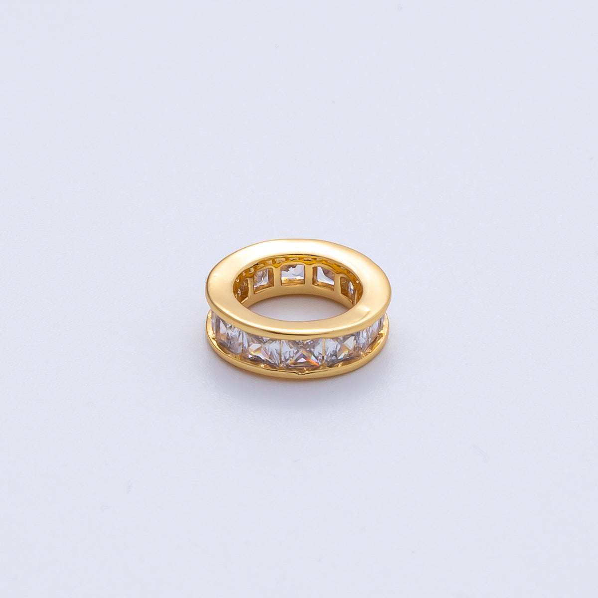 18K Gold Filled 11.7mm Clear CZ Baguette Rondelle Bead | B697