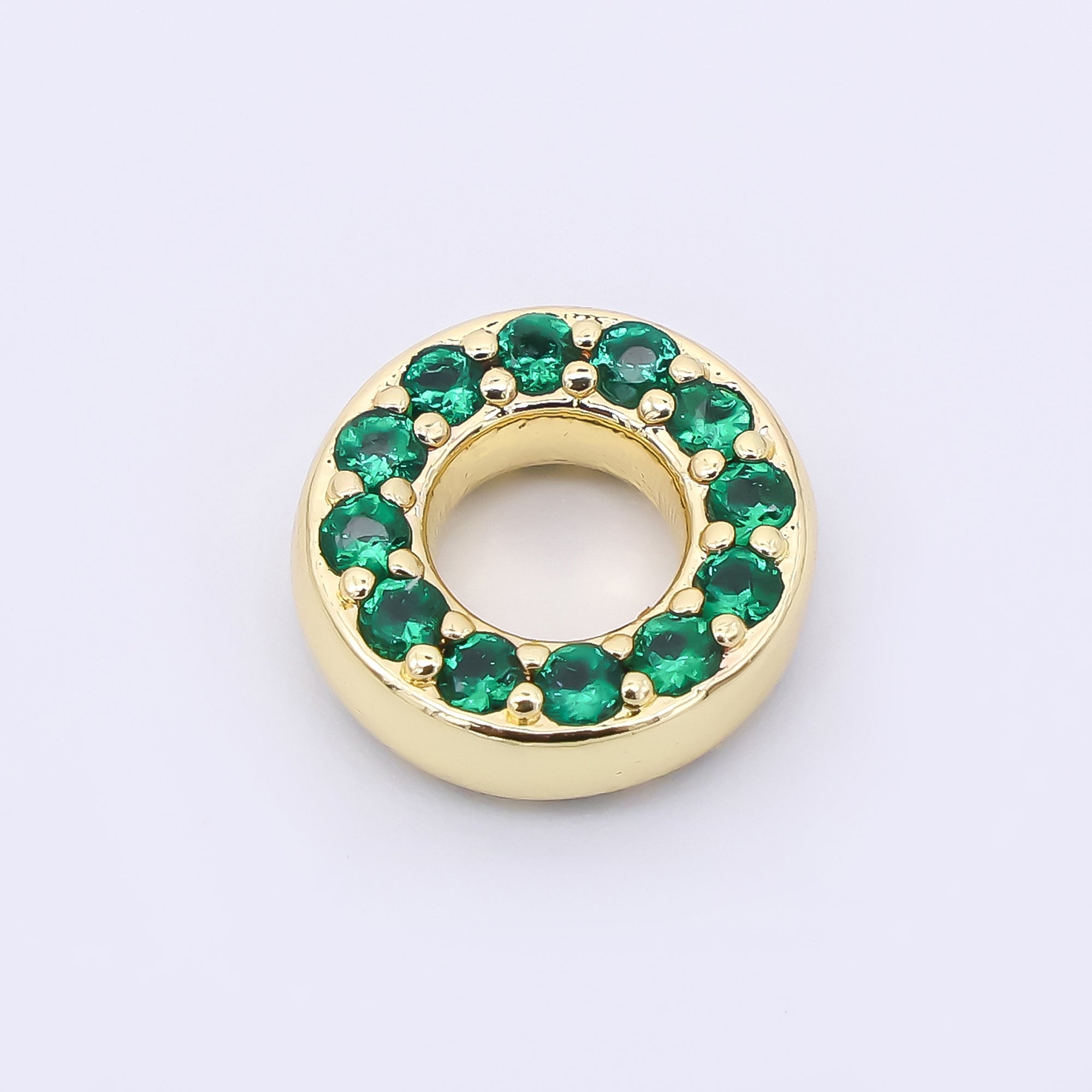 24K Gold Filled 9mm Birthstone Micro Paved CZ Open Round Bead in Gold & Silver | B592 - B815