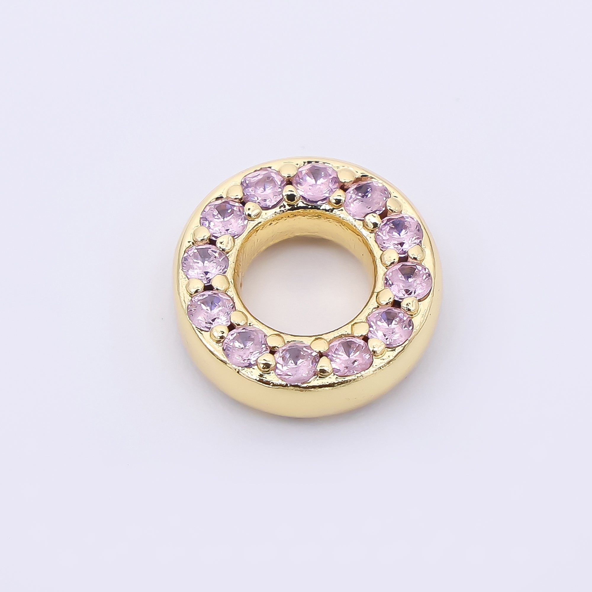 24K Gold Filled 9mm Birthstone Micro Paved CZ Open Round Bead in Gold & Silver | B592 - B815