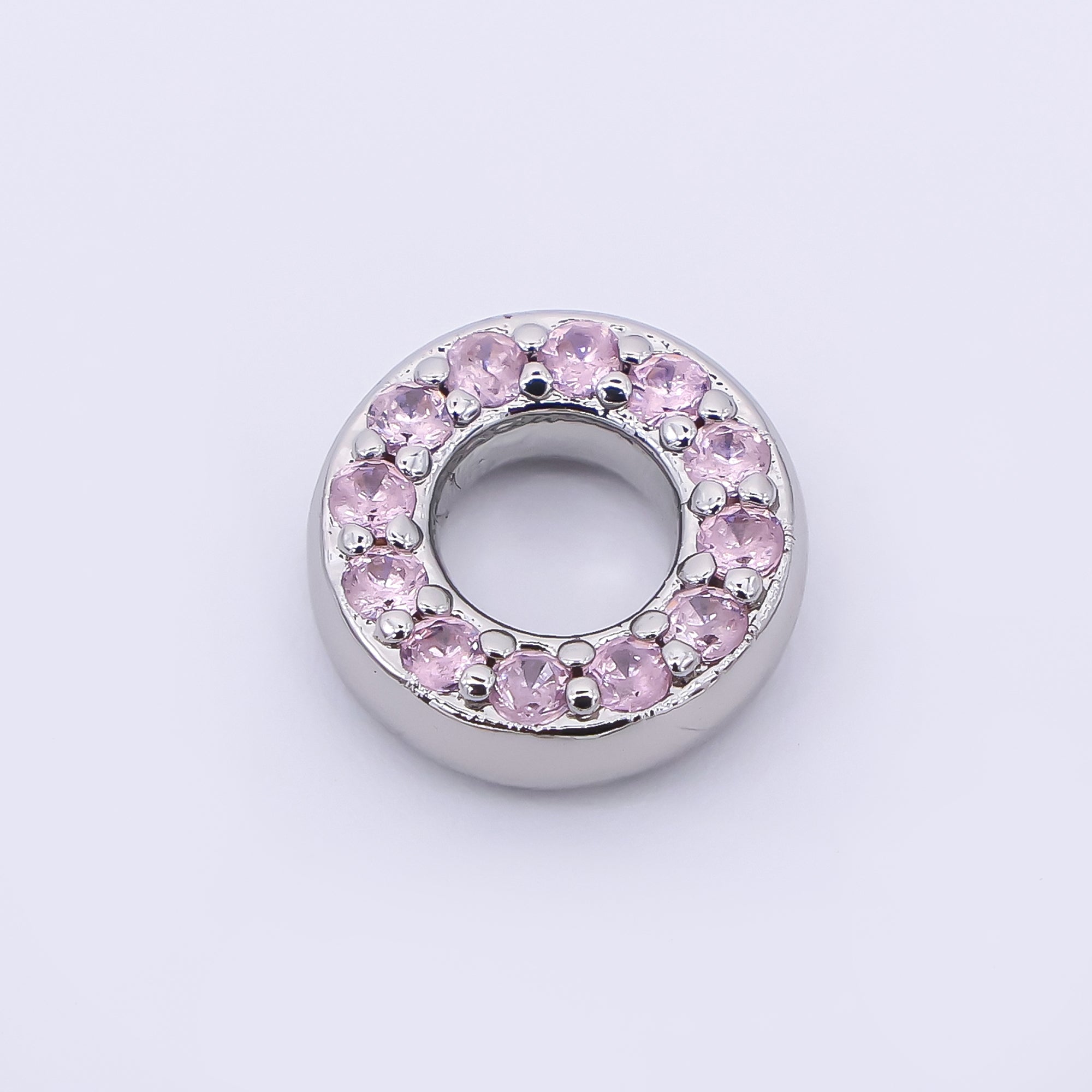 24K Gold Filled 9mm Birthstone Micro Paved CZ Open Round Bead in Gold & Silver | B592 - B815
