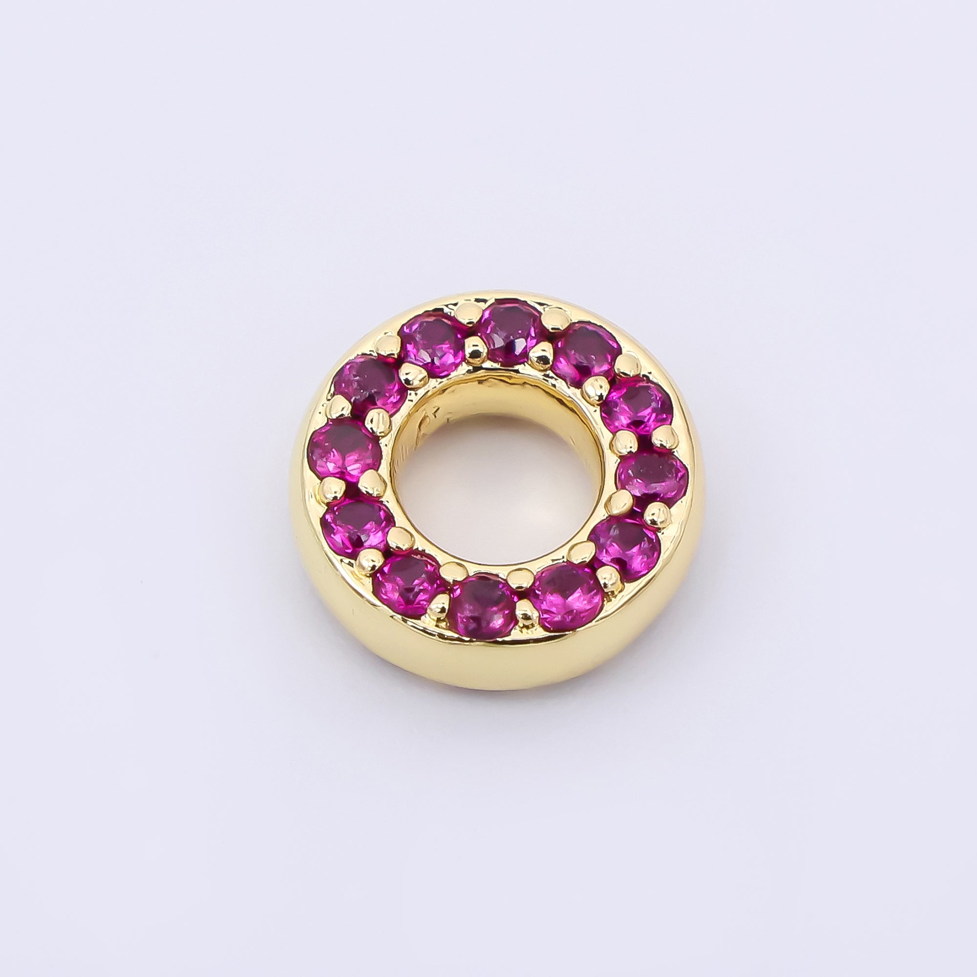 24K Gold Filled 9mm Birthstone Micro Paved CZ Open Round Bead in Gold & Silver | B592 - B815