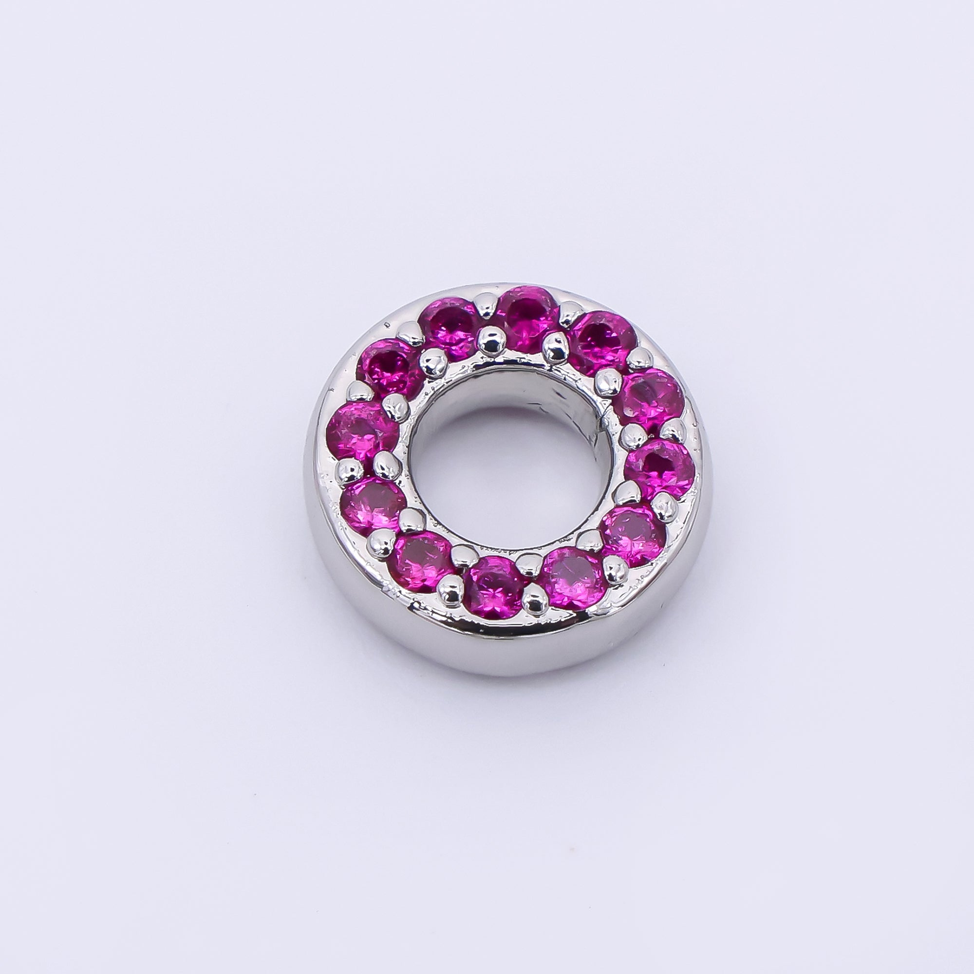 24K Gold Filled 9mm Birthstone Micro Paved CZ Open Round Bead in Gold & Silver | B592 - B815