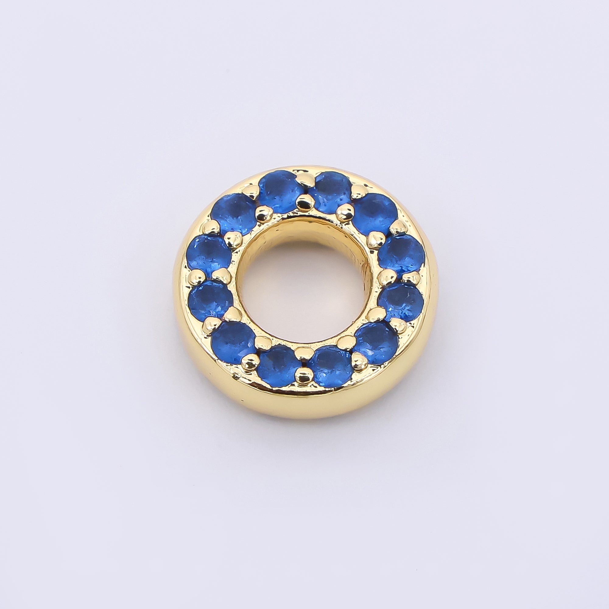 24K Gold Filled 9mm Birthstone Micro Paved CZ Open Round Bead in Gold & Silver | B592 - B815