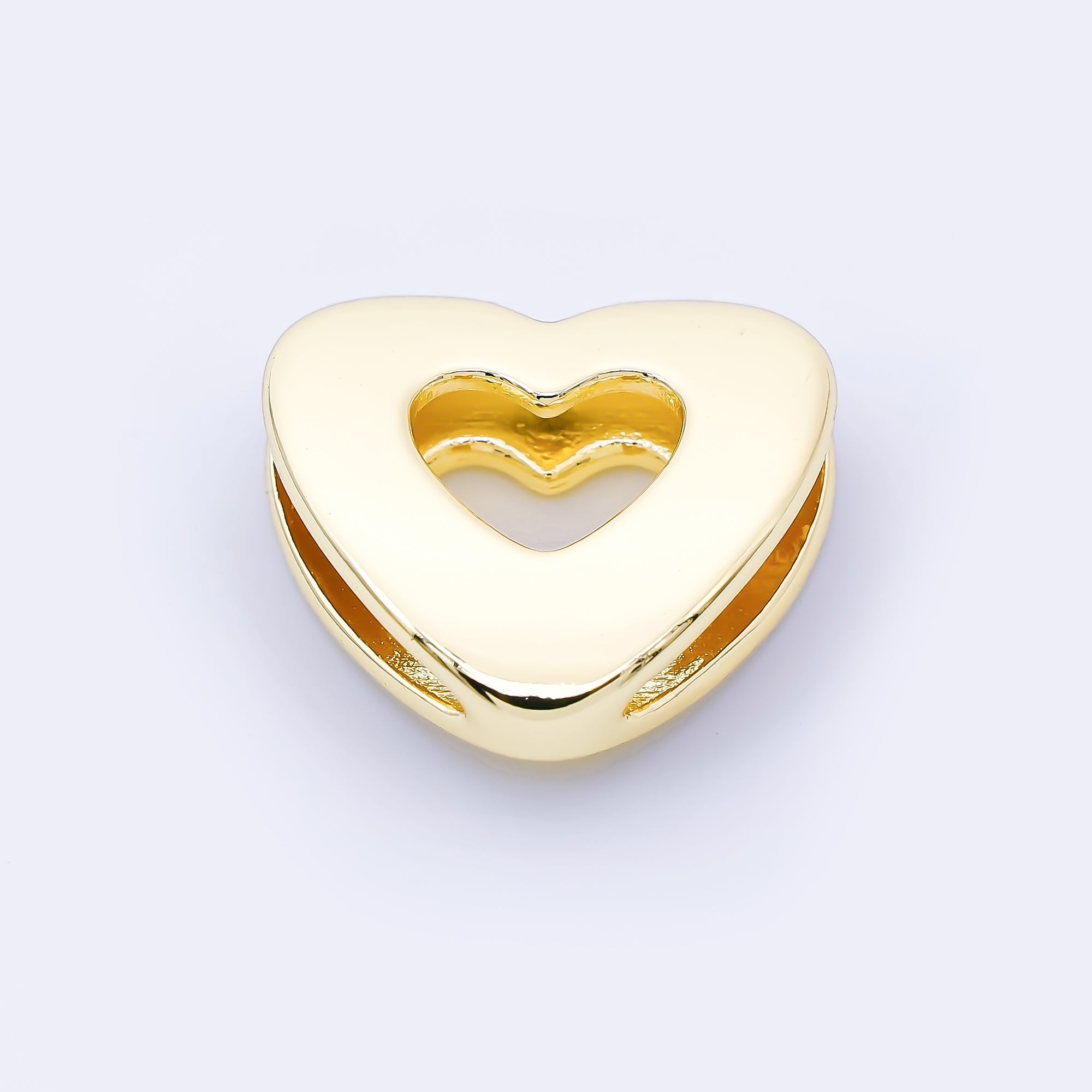24K Gold Filled 20mm Cord Chubby Bubble Open Heart Bead in Gold & Silver | B862