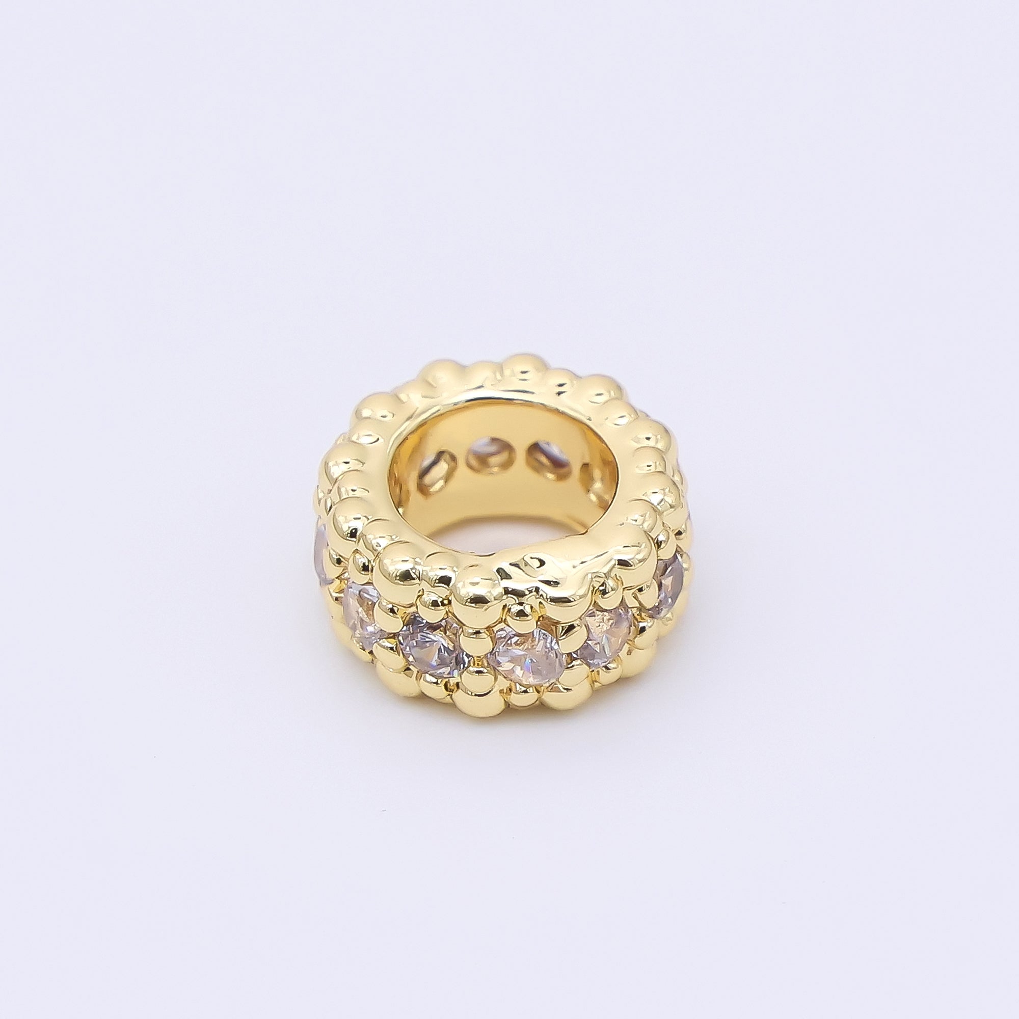 24K Gold Filled 7mm Clear CZ Dotted Bubble Rondelle Spacer Bead | B915