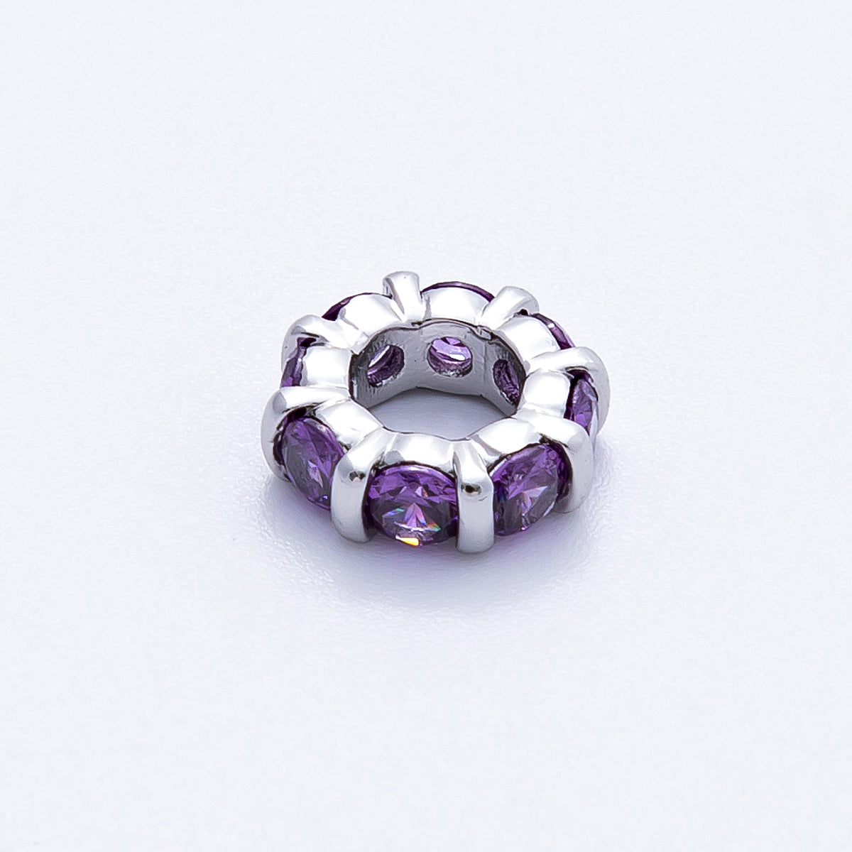10.5mm Personalized Birthstone Micro Paved Round CZ Rondelle Spacer Set | Beads-00101 ~ Beads-00112