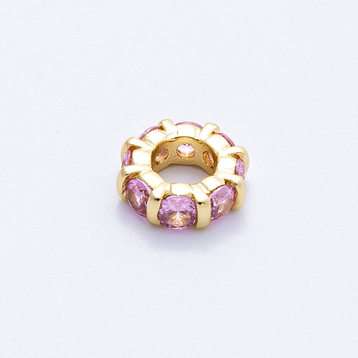 16K Gold Filled 10.5mm Personalized Birthstone Micro Paved Round CZ Rondelle Spacer Set | Beads-00113 - Beads-00124