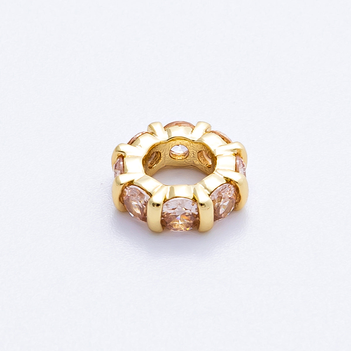 16K Gold Filled 10.5mm Personalized Birthstone Micro Paved Round CZ Rondelle Spacer Set | Beads-00113 - Beads-00124