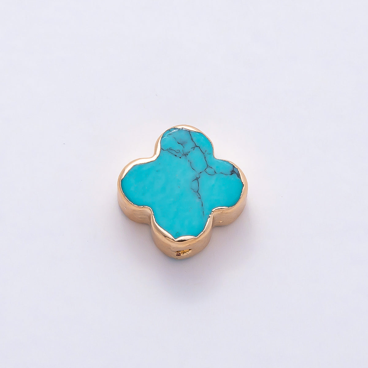 16K Gold Filled 10mm Teal Blue Turquoise Gemstone Foil Clover Spacer Bead | Beads-00324