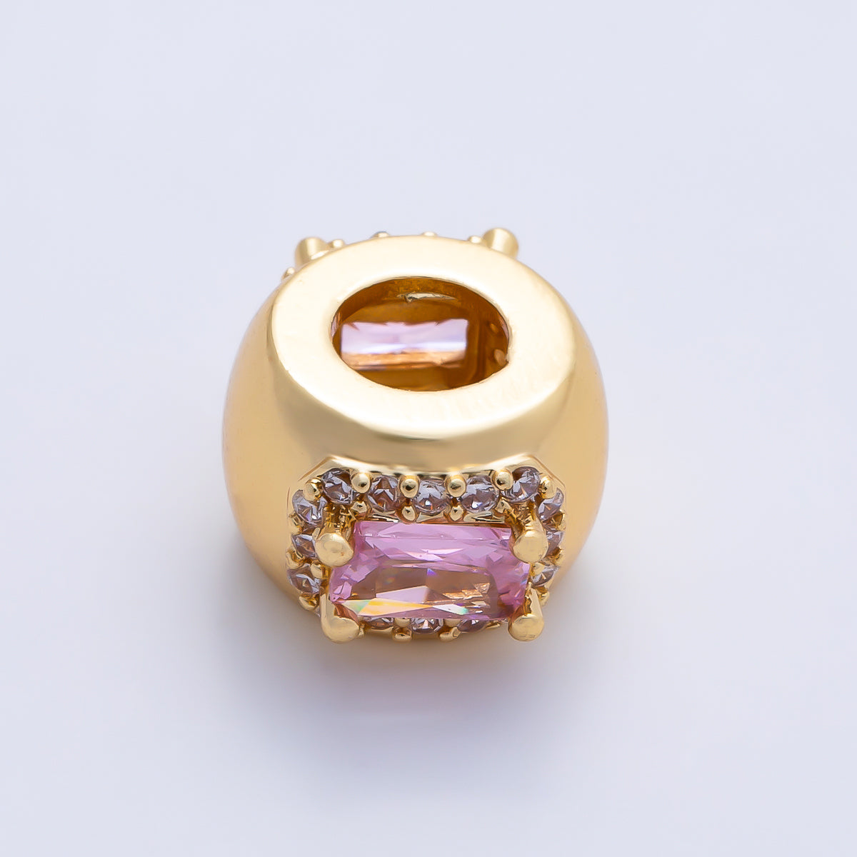 16K Gold Filled 10mm Birthstone Baguette Micro Paved CZ Chubby Rondelle Bead | Beads-00363 ~ Beads-00374