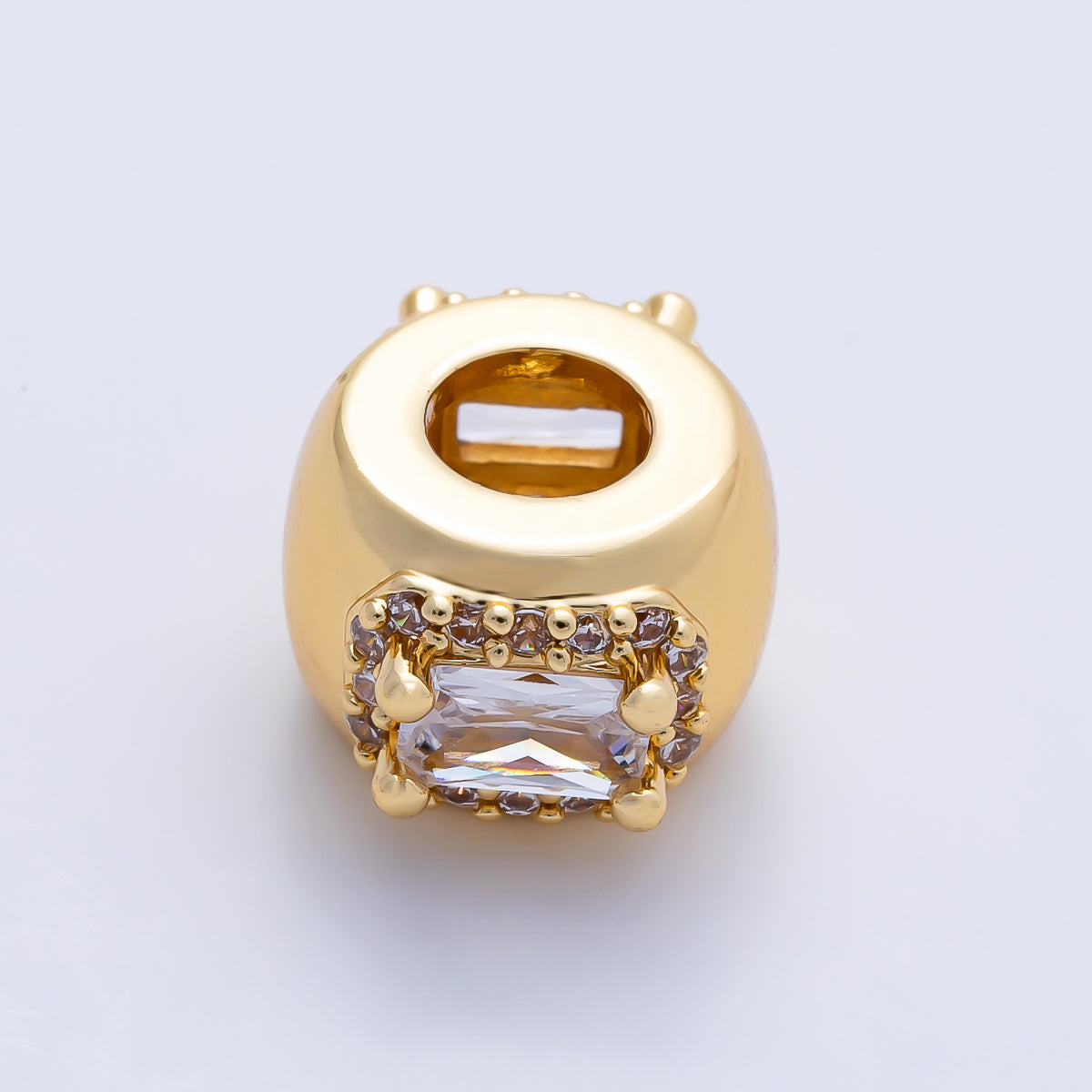 16K Gold Filled 10mm Birthstone Baguette Micro Paved CZ Chubby Rondelle Bead | Beads-00363 ~ Beads-00374