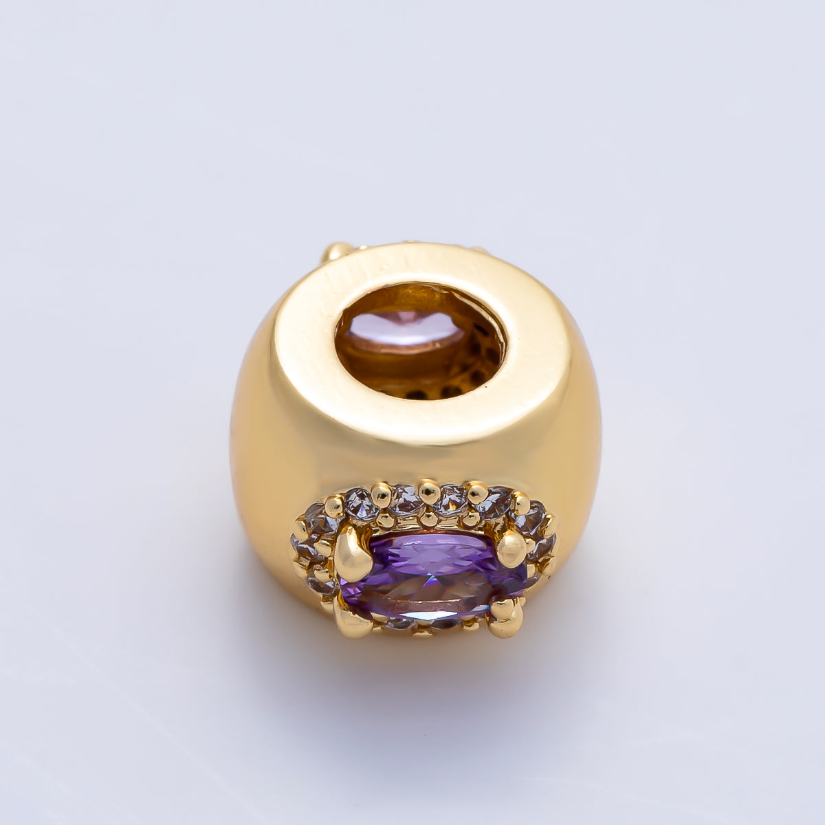 16K Gold Filled 10mm Birthstone Oval Micro Paved CZ Chubby Rondelle Bead | Beads-00375 ~ Beads-00386