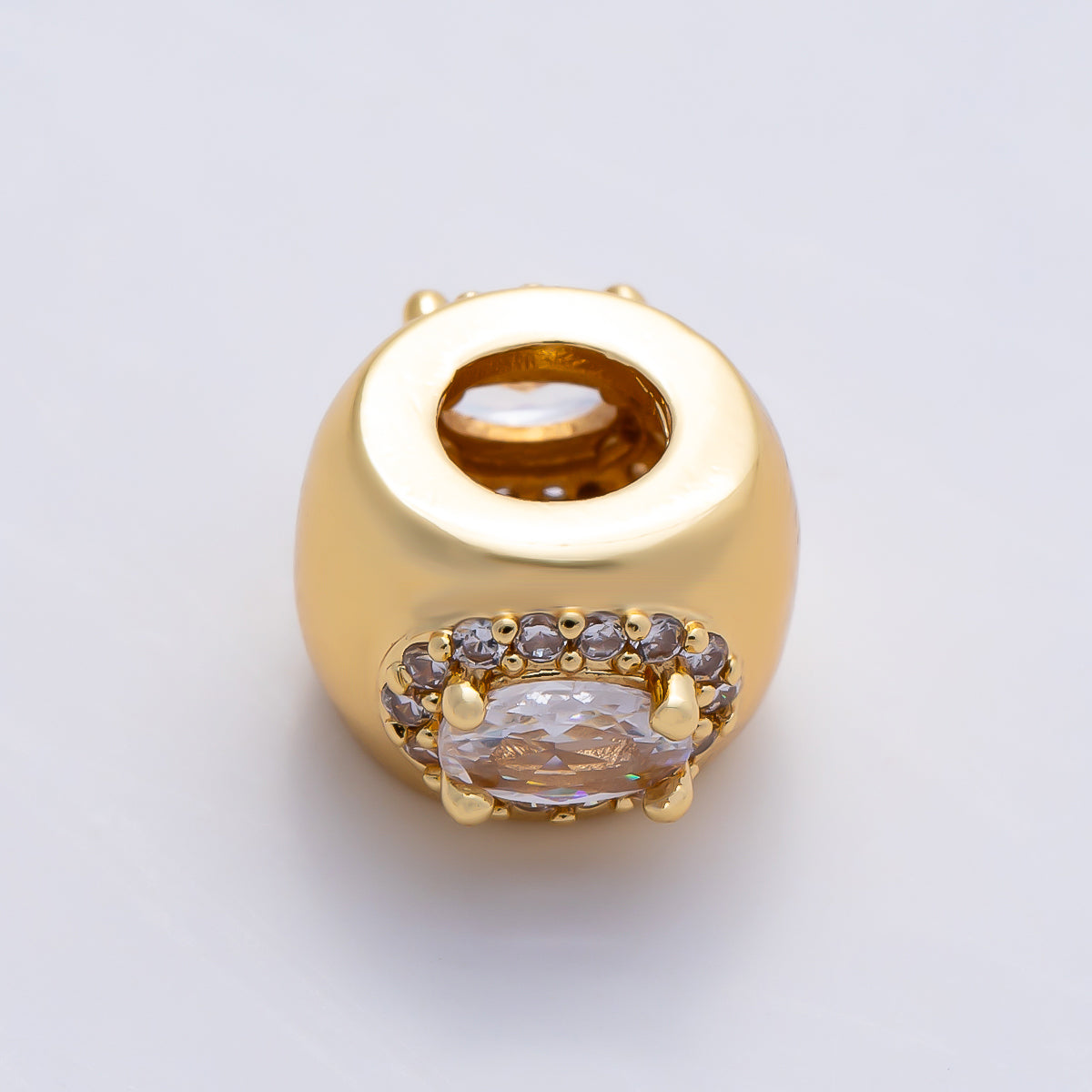 16K Gold Filled 10mm Birthstone Oval Micro Paved CZ Chubby Rondelle Bead | Beads-00375 ~ Beads-00386